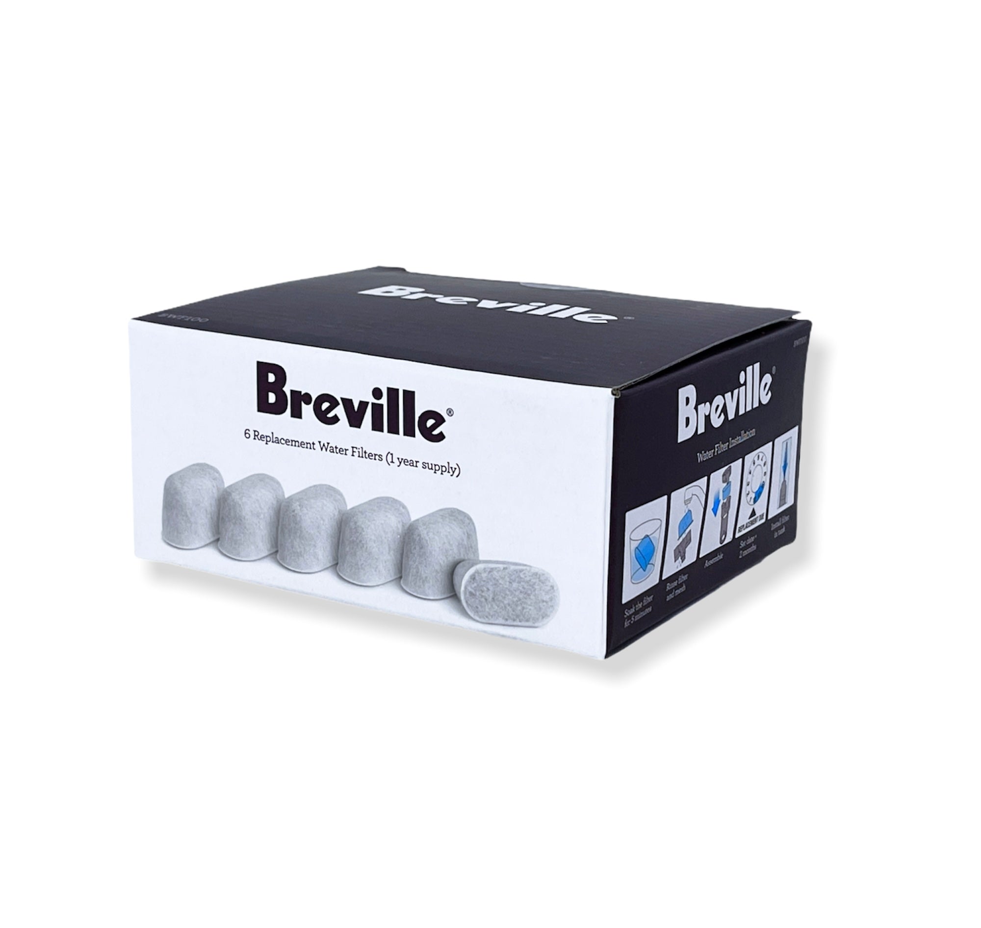 BREVILLE Replacement Water Filters (6-Pack) – Compatible with Coffee Makers & Espresso Machines – Pure Filtered Water for Home & Office Use