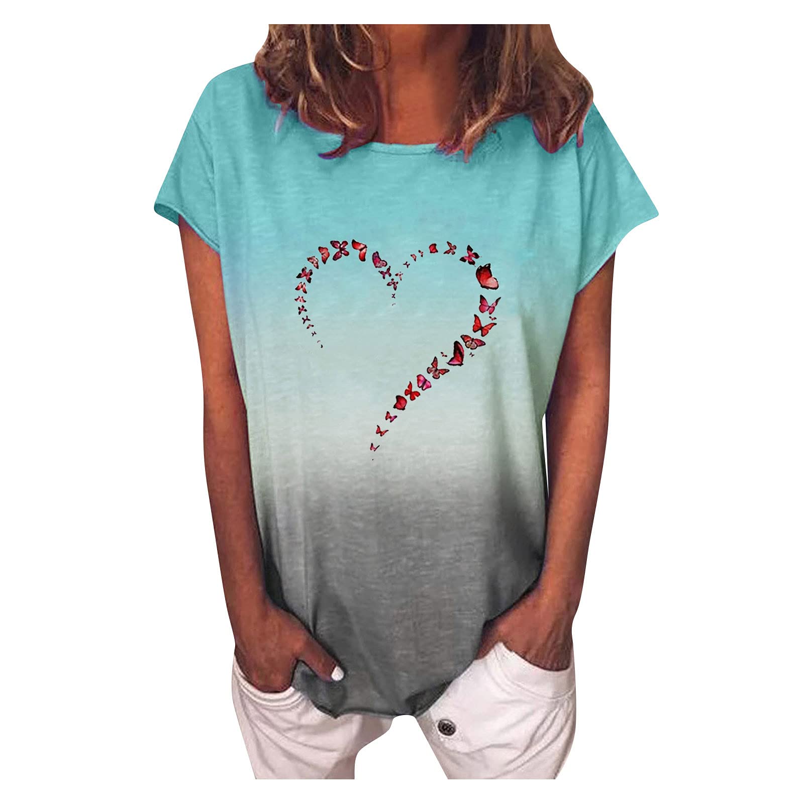 Women's Tie Dye V-Neck T-Shirt - Loose Fit Short Sleeve Casual Top for Summer | Trendy Boho Style Shirt for Beach, Music Festivals & Everyday Wear