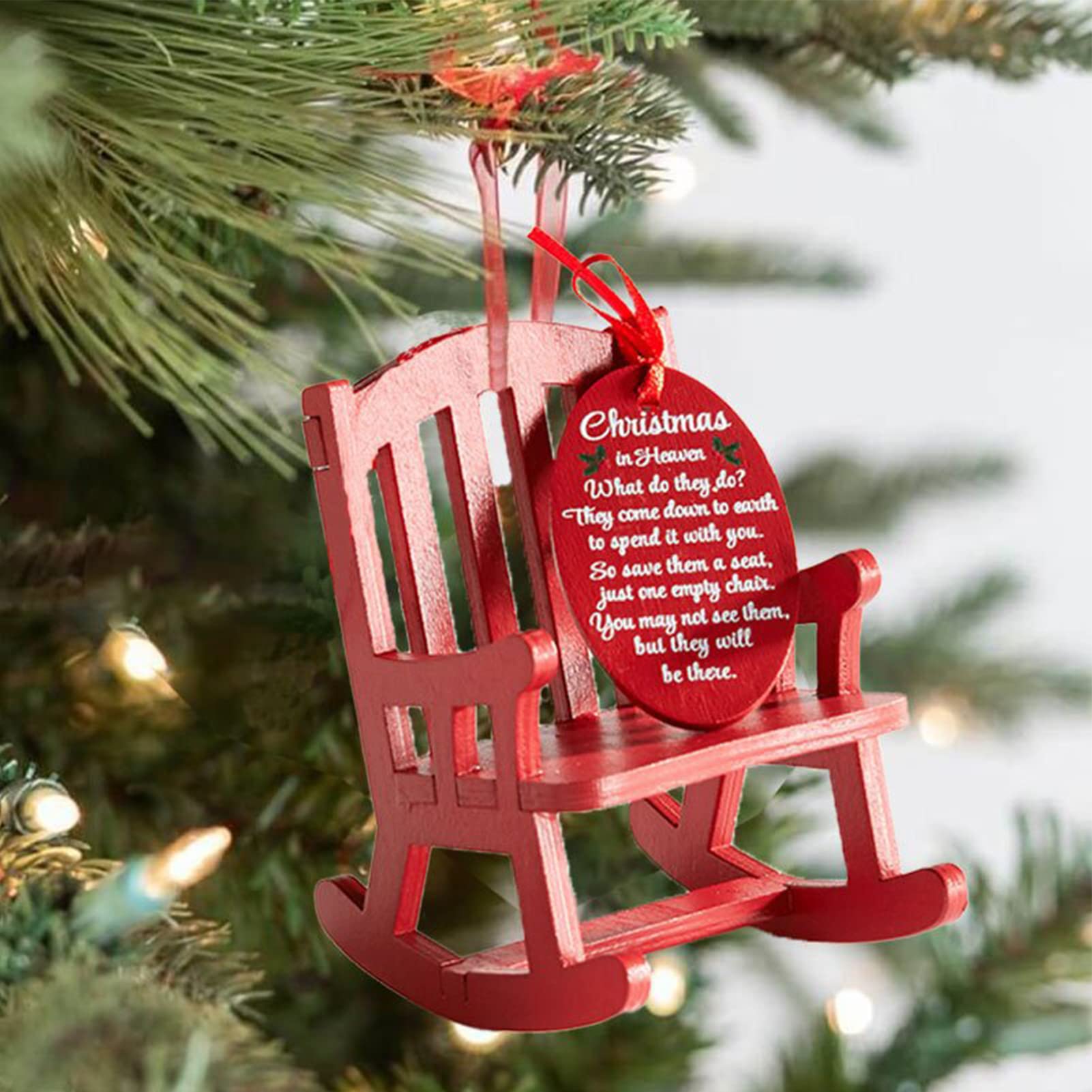 Mini Wooden Red Rocking Chair Christmas Ornaments - Memorial Hanging Pendant for Tree Decorations, Holiday Gifts for Family & Friends - Perfect for Christmas Tree Decor, Home Holiday Decor, and Memorial Keepsakes