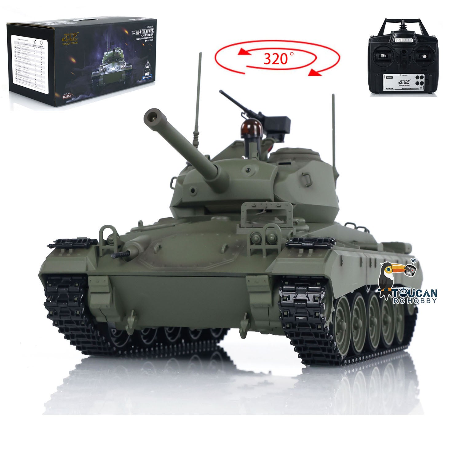 1/16 M24 Chaffee RC Electric Tank Model with Barrel Recoil - Infantry Combat System Vehicle - Remote Control Military Tank Toy for Adults & Collectors - Perfect for War Games, Display & Military Enthusiasts