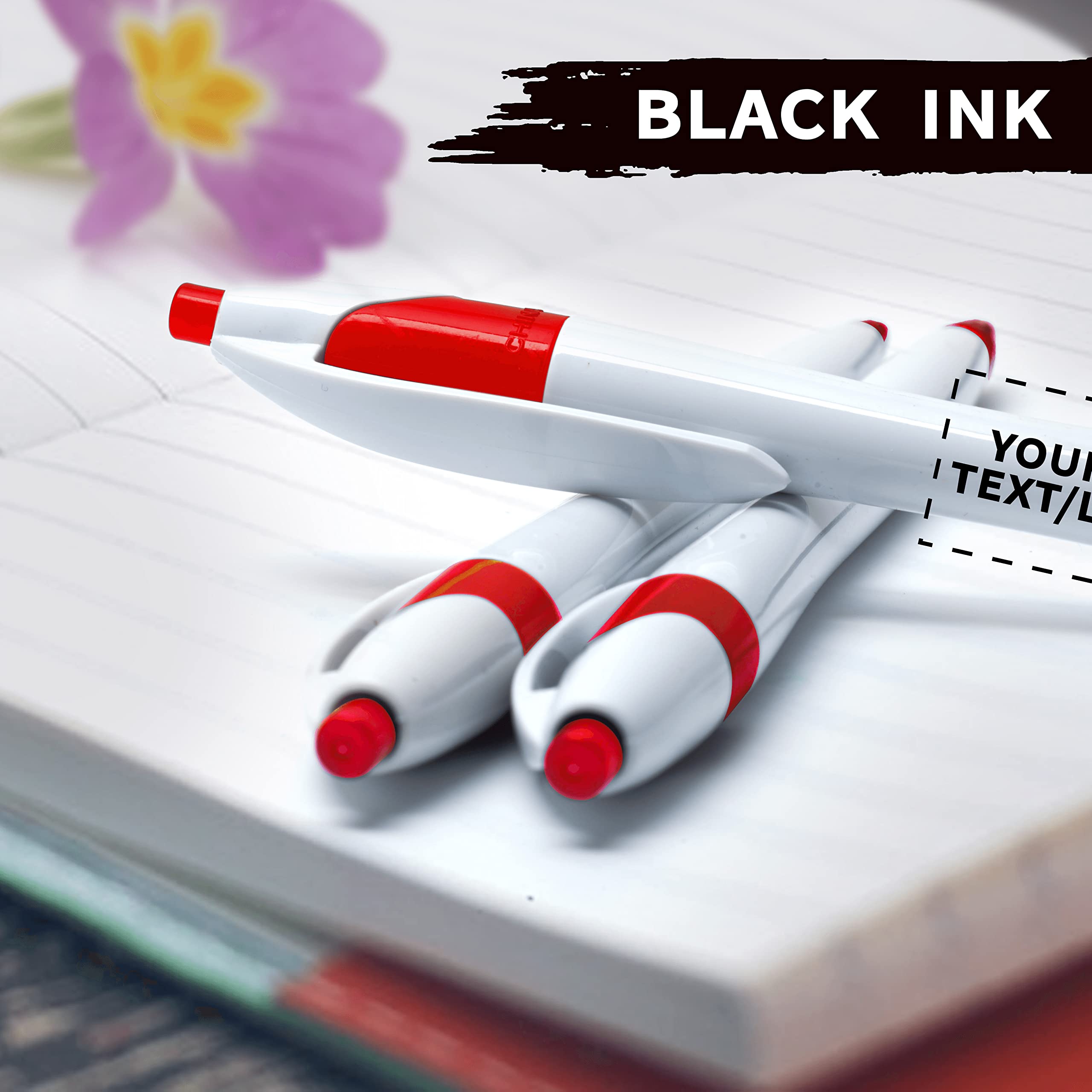 Custom Slim Curvy Ballpoint Pens - 10-Pack Bulk Personalized Pens with Black Ink, Retractable Design for Office, School & Tradeshows (Red) - Perfect for Branding, Corporate Gifts & Promotional Events