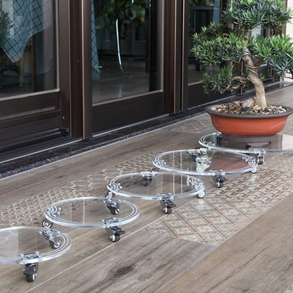 Happyyami Acrylic Flower Pot Base with Wheels - Round Plant Pot Holder Stand & Mover for Indoor/Outdoor Plants - Perfect for Moving Heavy Potted Plants on Hardwood Floors, Decks & Patios