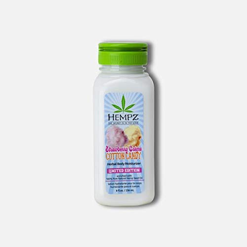 Hempz Sweet Strawberry Creme Cotton Candy Herbal Body Moisturizer - 8oz Hydrating Lotion for Dry Skin - Perfect for Daily Use & Gift Giving