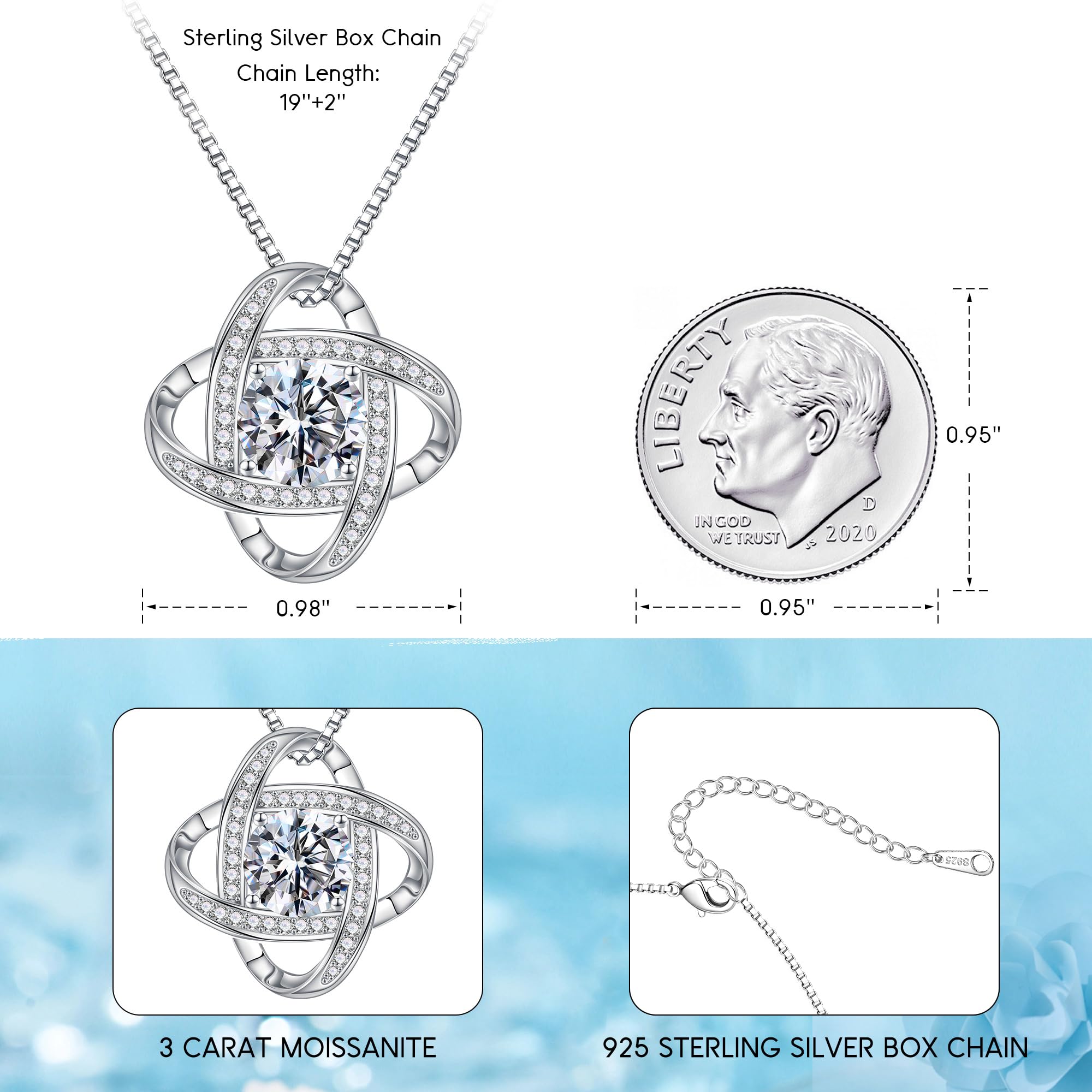 MOOSEA Love Knot Moissanite Necklace - 1-3ct D VVS1 Pendant for Women | Anniversary & Birthday Gift for Her