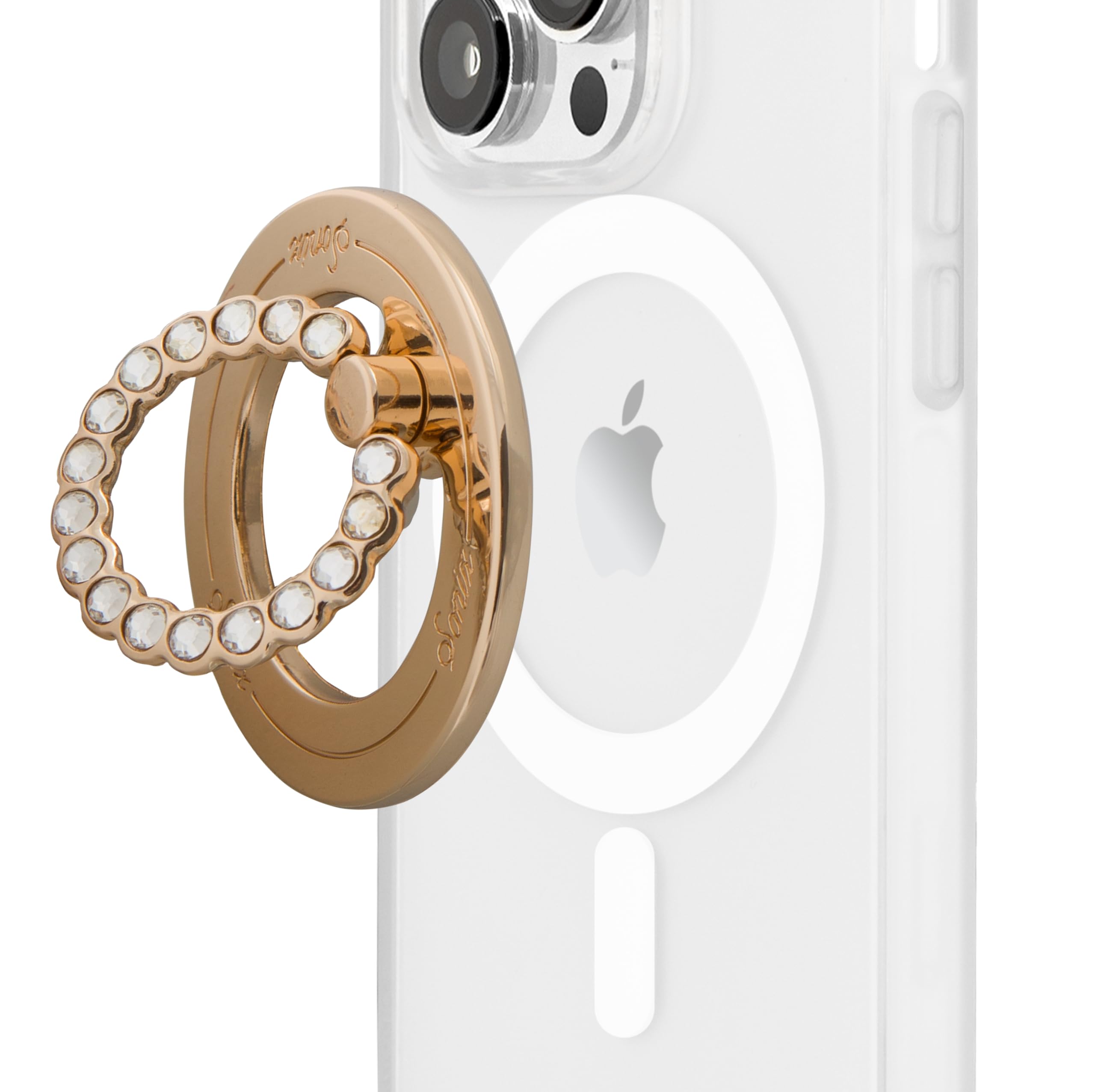 Sonix Magnetic Phone Grip & Ring Holder - MagSafe Compatible Rotatable Kickstand for iPhone 16, 15, 14, 13, 12 Series - Gold/Clear Rhinestone - Perfect for Hands-Free Viewing and Secure Grip
