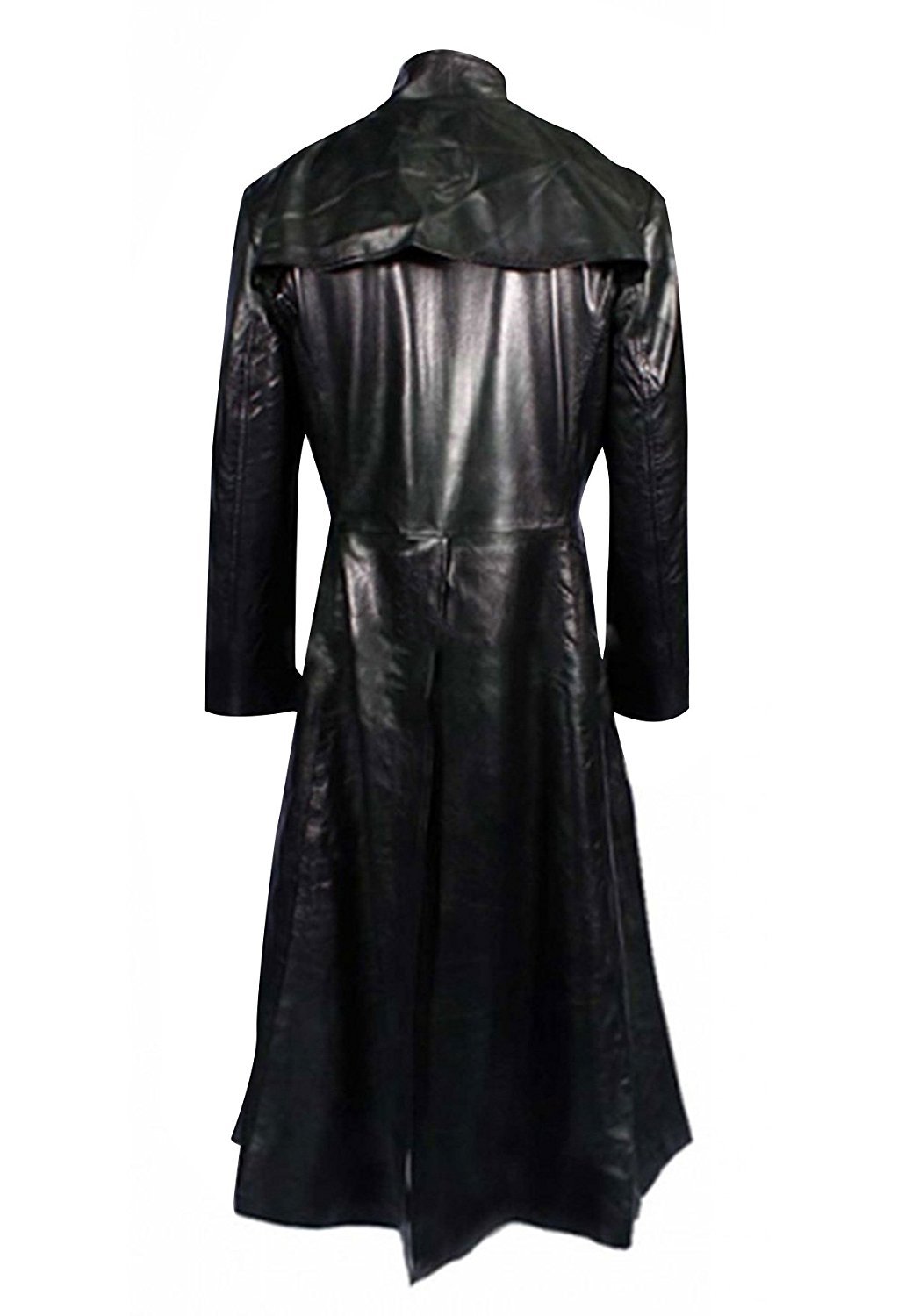 Men's Black Gothic Long Trench Leather Coat - Stylish Matrix-Inspired Outerwear for Halloween, Cosplay & Alternative Fashion