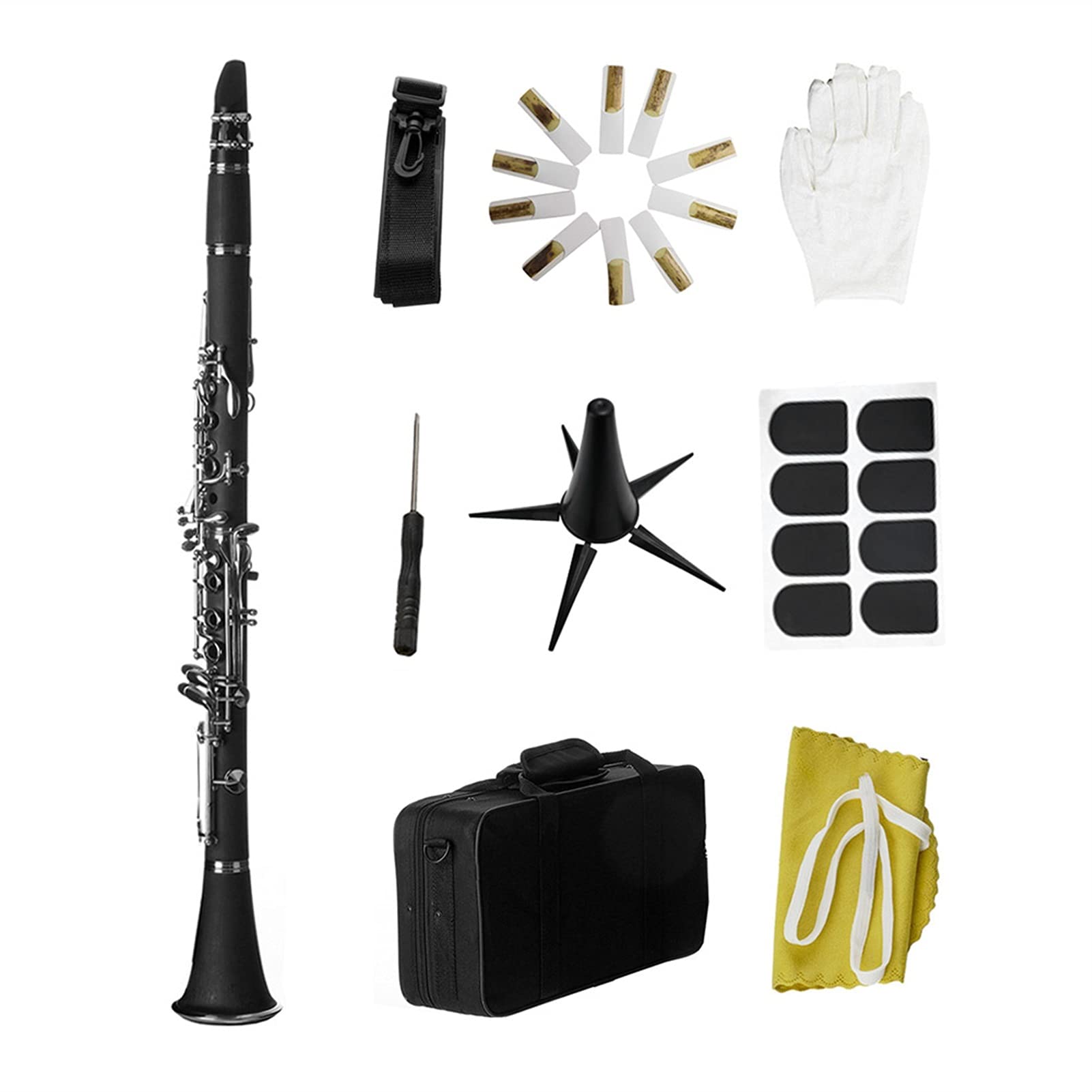 Professional Bb B Flat Clarinet for Students - Bakelite Body with Case, Reeds, Rubber Pads, Gloves & Cleaning Kit - Perfect for School Bands, Beginners & Music Practice
