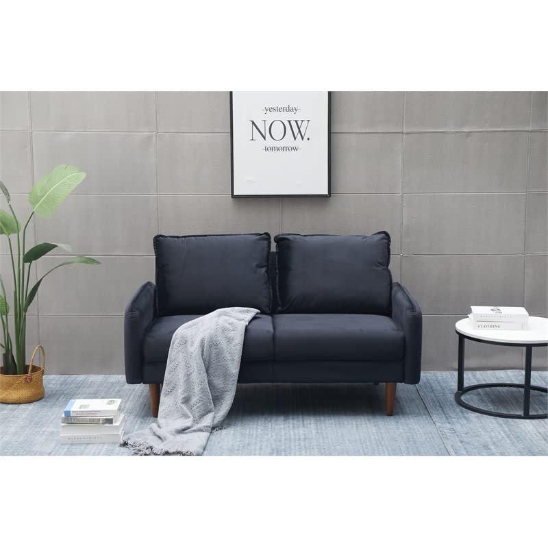 Kingway Furniture Hambrok Velvet Living Room Loveseat - Modern Black Small Sofa for Couples, Apartment, Living Room & Lounge | Cozy Seating for Movie Nights & Relaxation