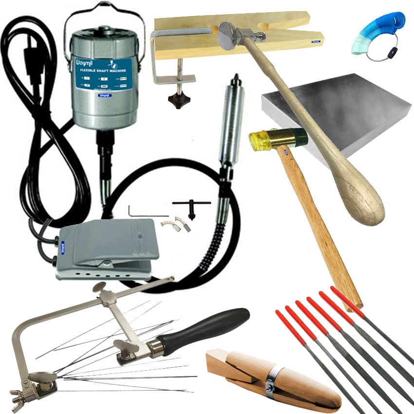 10-Piece Jewelry Making Kit with Flexshaft Motor, Hammers, Saw Frame & Steel Block - Essential Jewelers Tools for DIY Crafting & Repair - Perfect for Beginners & Professional Jewelers