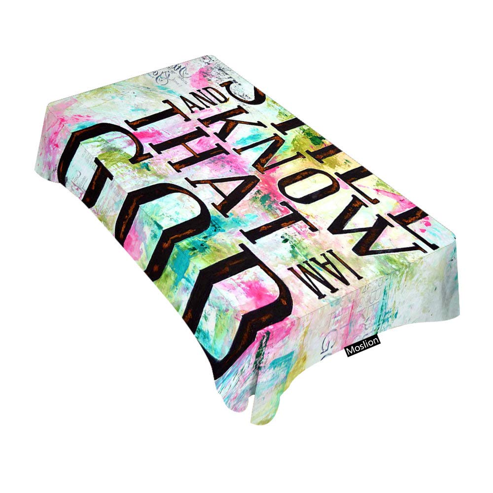 Moslion Decorative Rectangle Tablecloth with Bible Verse - 52x70 Inch Washable Fabric Table Cover for Dining, BBQ, Picnic, Coffee Table - Perfect for Family Gatherings & Outdoor Events