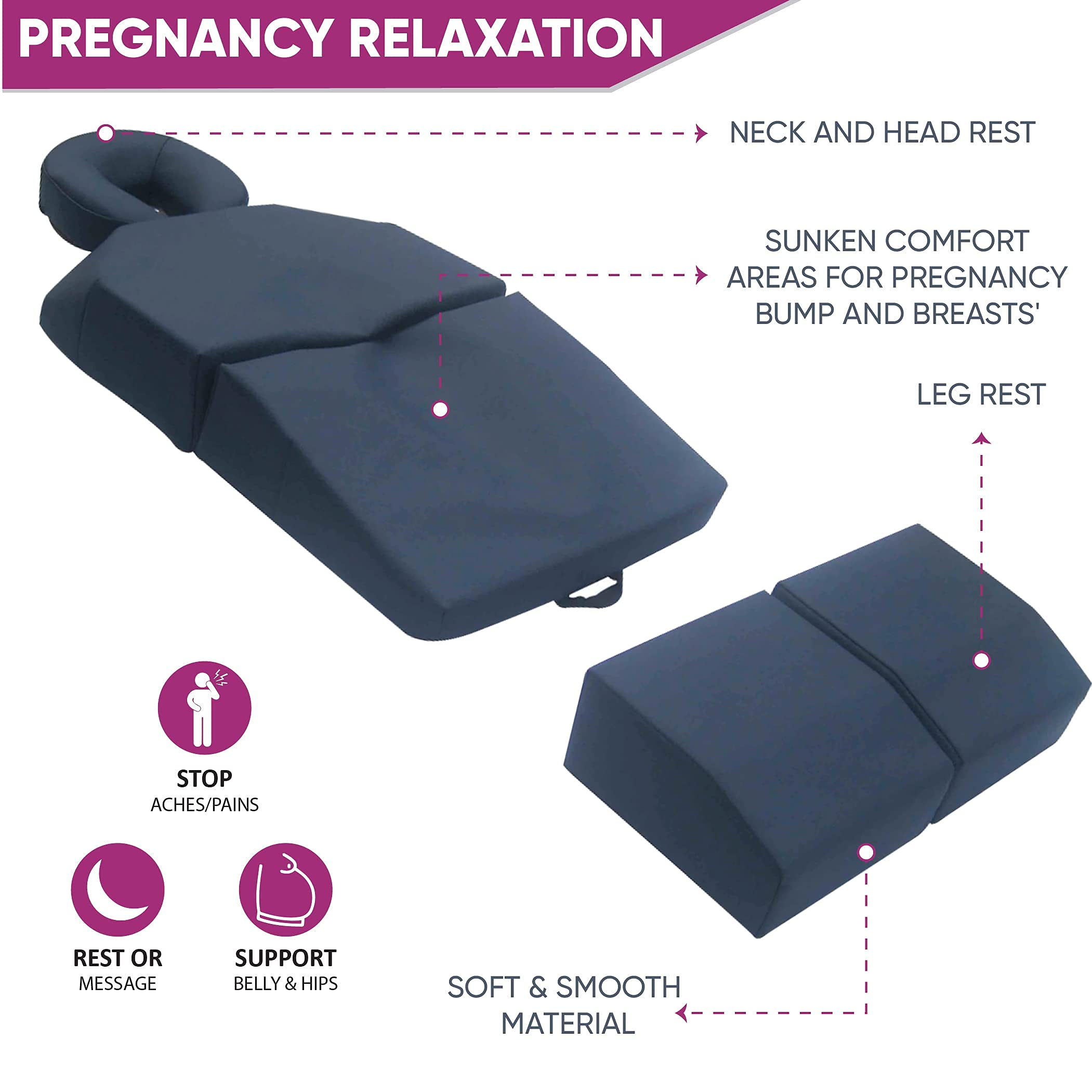**Amethyst Lake Pregnancy Massage Cushion with Headrest – Full Body Prenatal Support Pillow for Lower Back Pain Relief & Post-Surgery Comfort – Blue | Ideal for Moms-to-Be, Breast Surgery Recovery & Relaxation at Home**