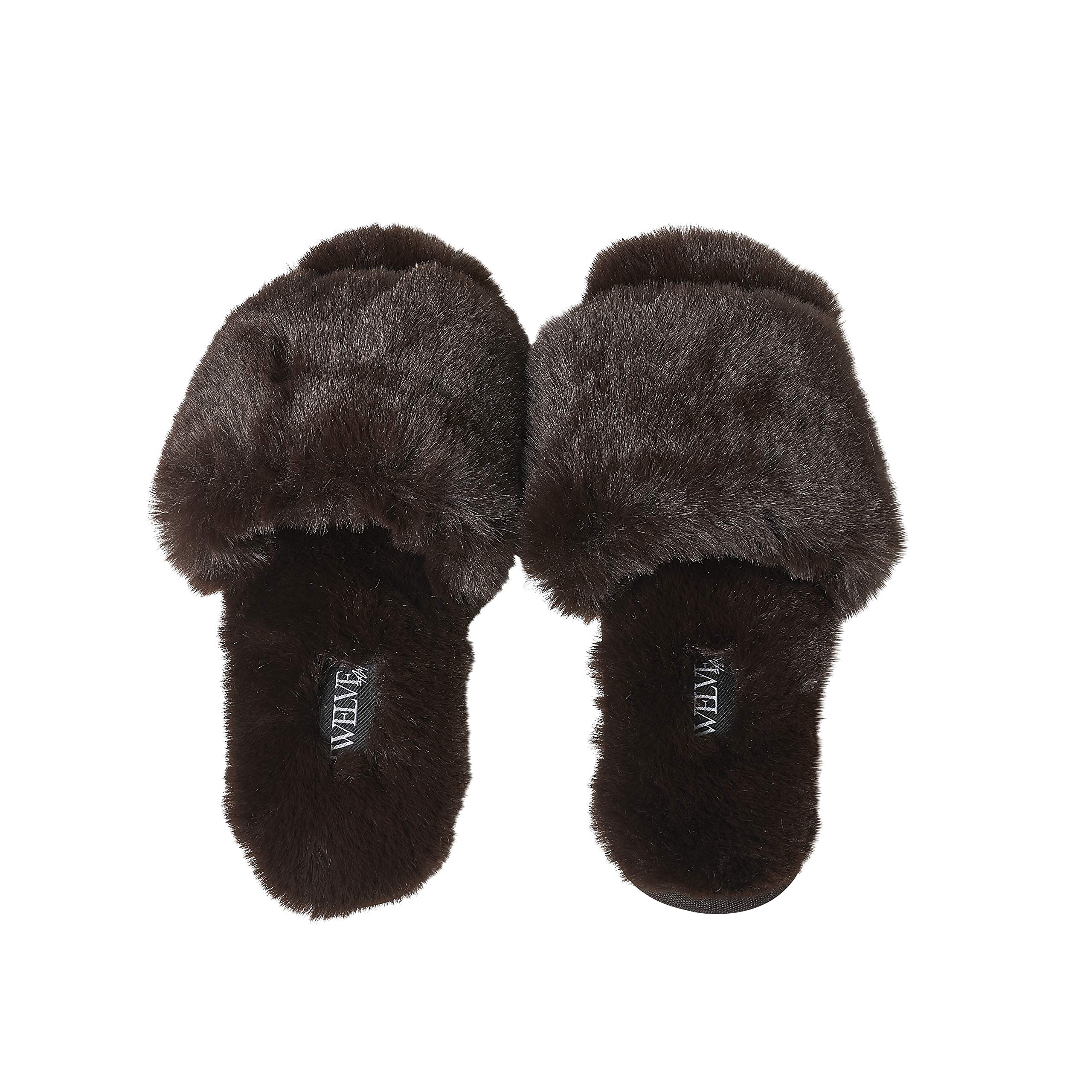 Twelve AM Co. Women's So Good Fluffy Slippers - Soft & Cozy Indoor House Shoes for Winter, Home, Lounge & Spa Relaxation