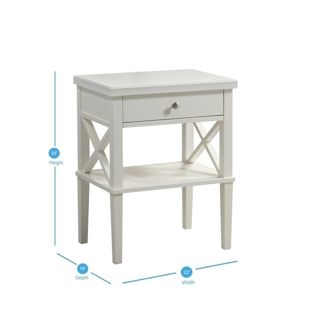 Home Square 2-Piece Solid Wood Nightstand Set with Drawer in White - Perfect for Bedroom Furniture, Guest Room & Apartment Decor