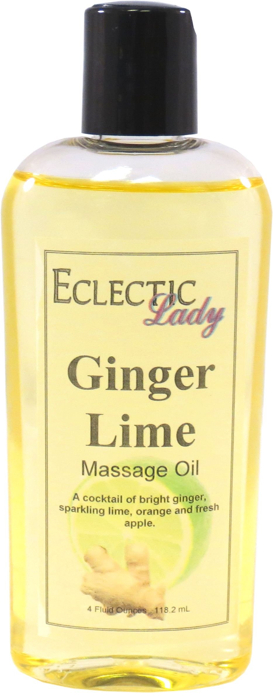 Ginger Lime Massage Oil - 4 oz Natural Aromatherapy Oil with Sweet Almond & Jojoba Oil | Preservative-Free, Relaxing Body Massage Oil for Couples, Spa, and Stress Relief