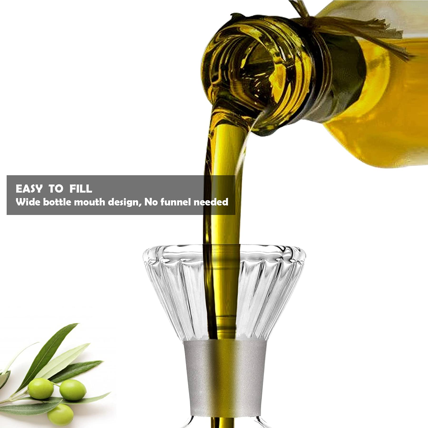 HAIZEEN 9 oz/250 ml Leakproof Glass Cruet - Premium Olive Oil Dispenser Bottle for Kitchen, Salad Dressing & BBQ - Durable Oil Decanter for Cooking, Baking & Grilling