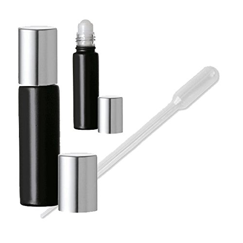 Premium Black Glass Roll-on Bottles with Silver Cap - 10ml Aromatherapy Essential Oil Perfume Containers (Set of 3) for DIY Fragrance Blending, Travel & Gift Giving