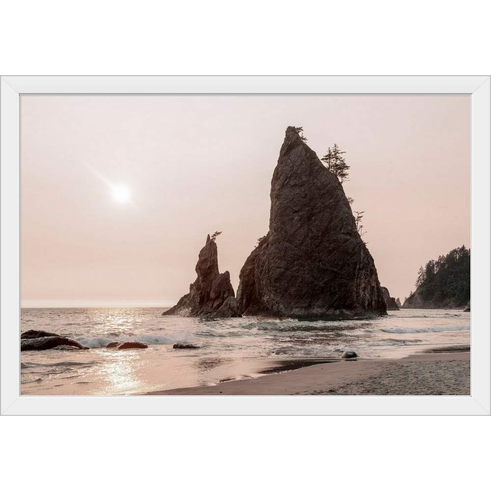 Olympic White Framed Art Print - Sea Stacks at Rialto Beach Coastal Wall Decor | Perfect for Beach House, Living Room & Office Decor