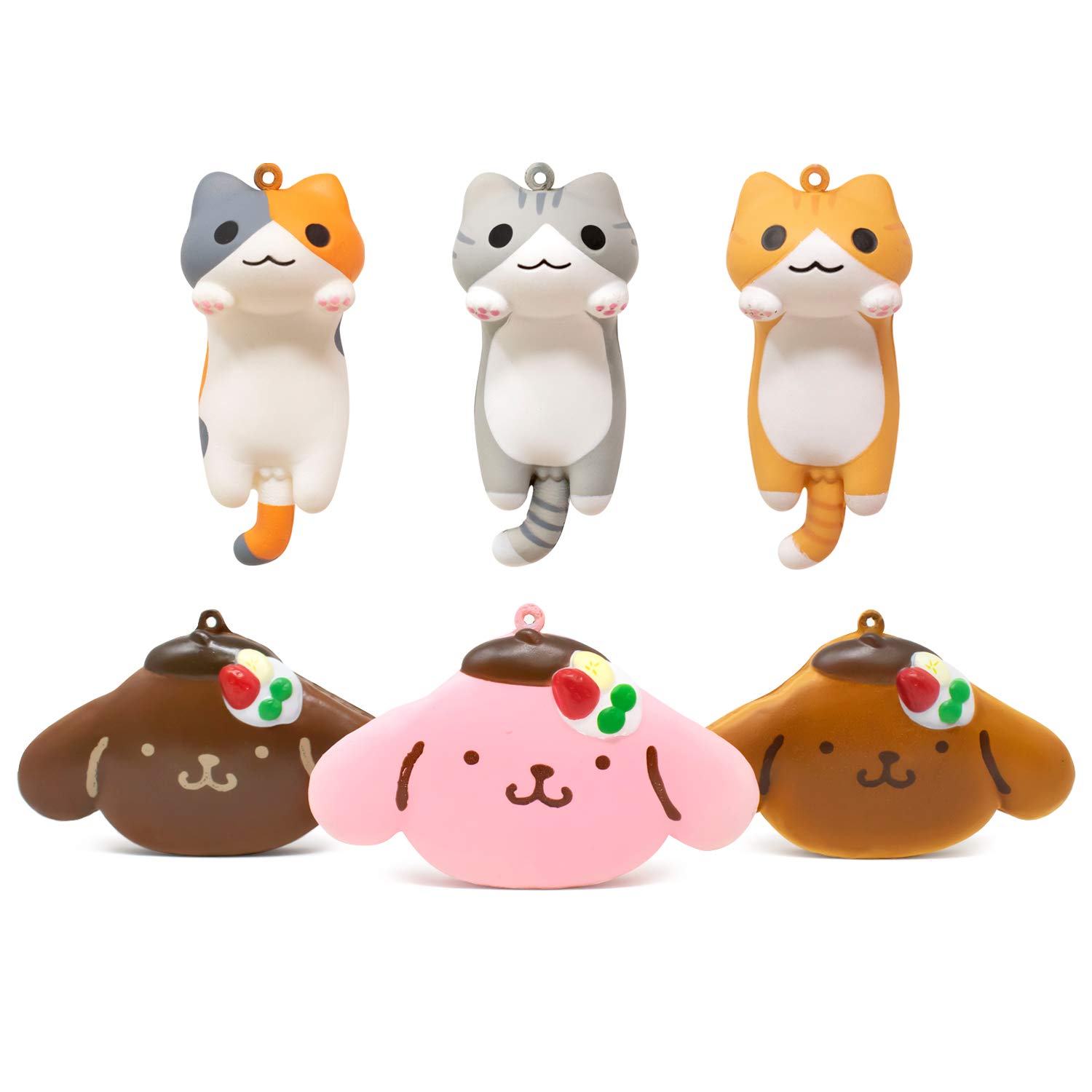Hamee Niconico Nekomura Tabby Cat & Pompompurin Pancake Squishy Stress Relief Toy Set (6-Piece) - Cute Kawaii Collectible for Kids & Adults | Birthday Gift Box, Party Favors, Office Desk Decor, Anxiety Relief Fidget Toys