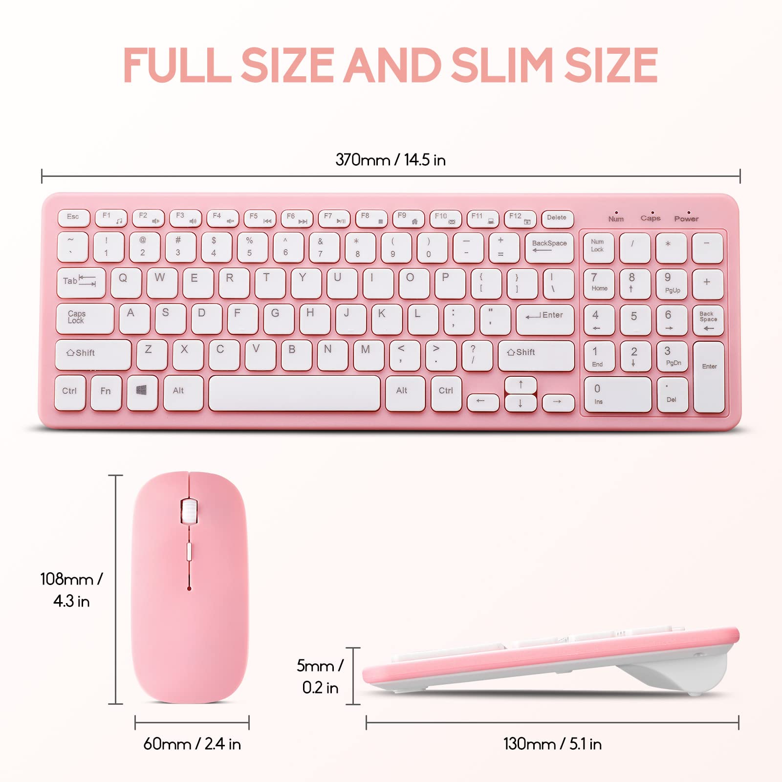 Wireless Keyboard and Mouse Combo - 2.4G Ultra-Thin Compact Quiet Keyboard & Mouse Set for Windows PC Laptop Desktop - Ergonomic Sleek Design (Pink) - Perfect for Home Office, Gaming & Productivity
