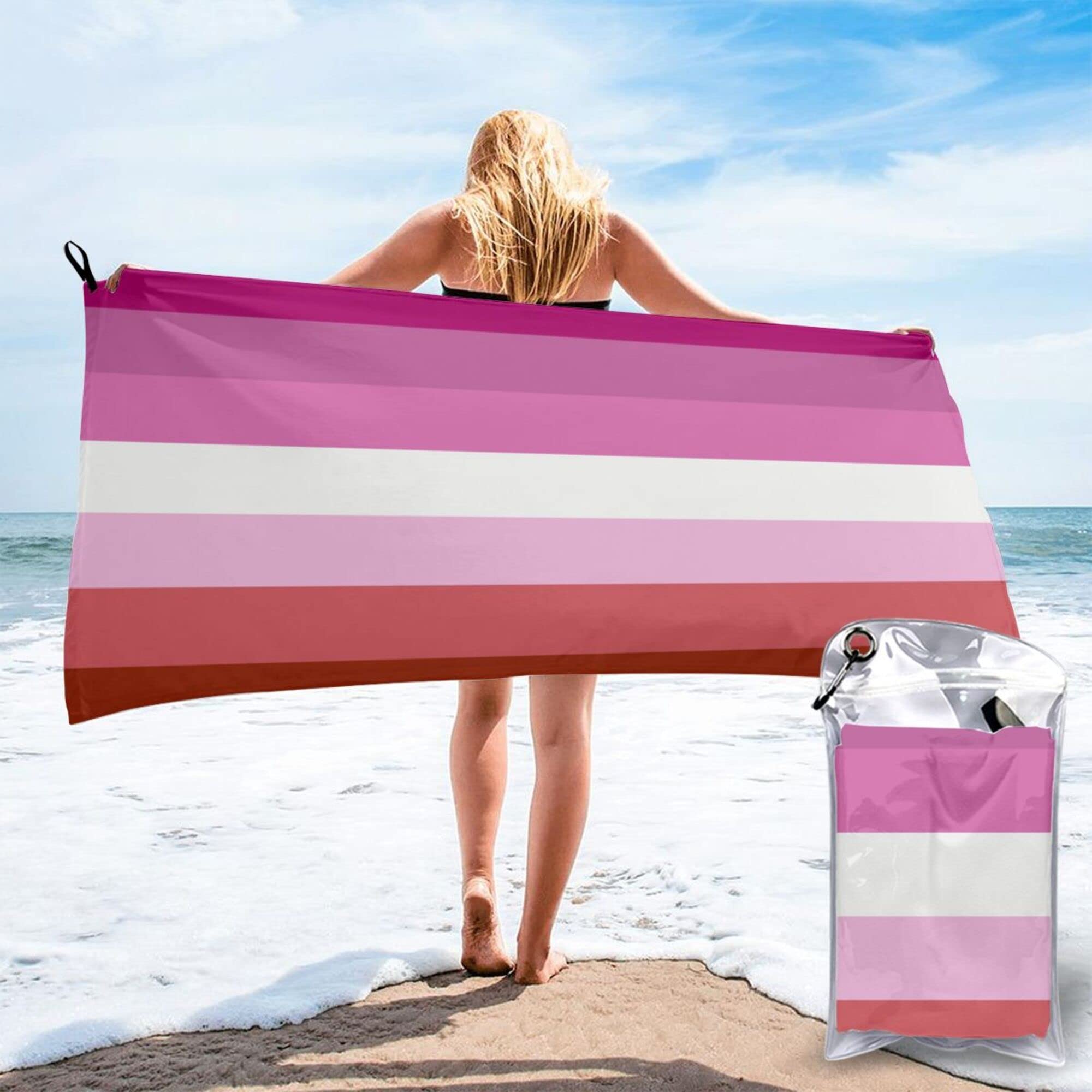 Lesbian Pride Flag Beach Towel - Sand Free, Quick Dry, Lightweight for Pool, Bath, Travel, Camping & Yoga - Perfect for LGBTQ+ Beach Parties, Pride Events & Outdoor Adventures