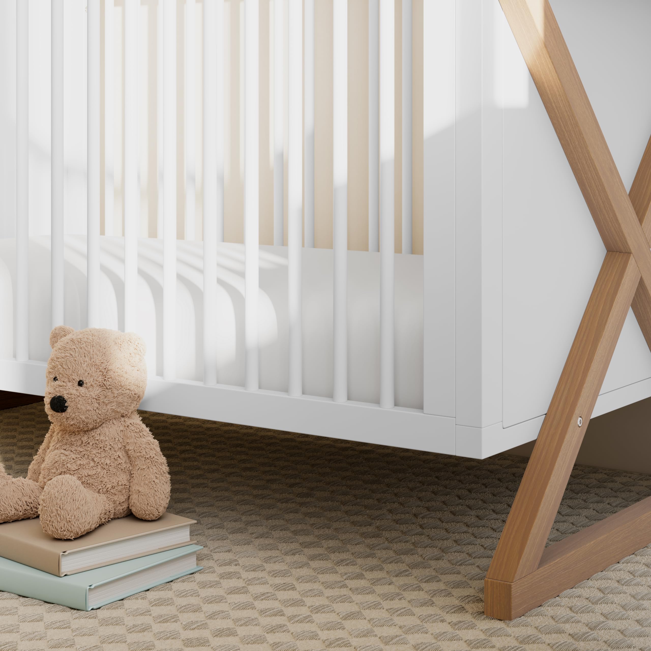 Storkcraft Equinox 3-in-1 Convertible Crib in Vintage Driftwood - Converts to Toddler Bed & Daybed with 3-Position Adjustable Mattress Base | Modern Two-Tone Nursery Furniture for Baby & Kids Bedroom | Safe & Stylish Infant Sleeping Solution