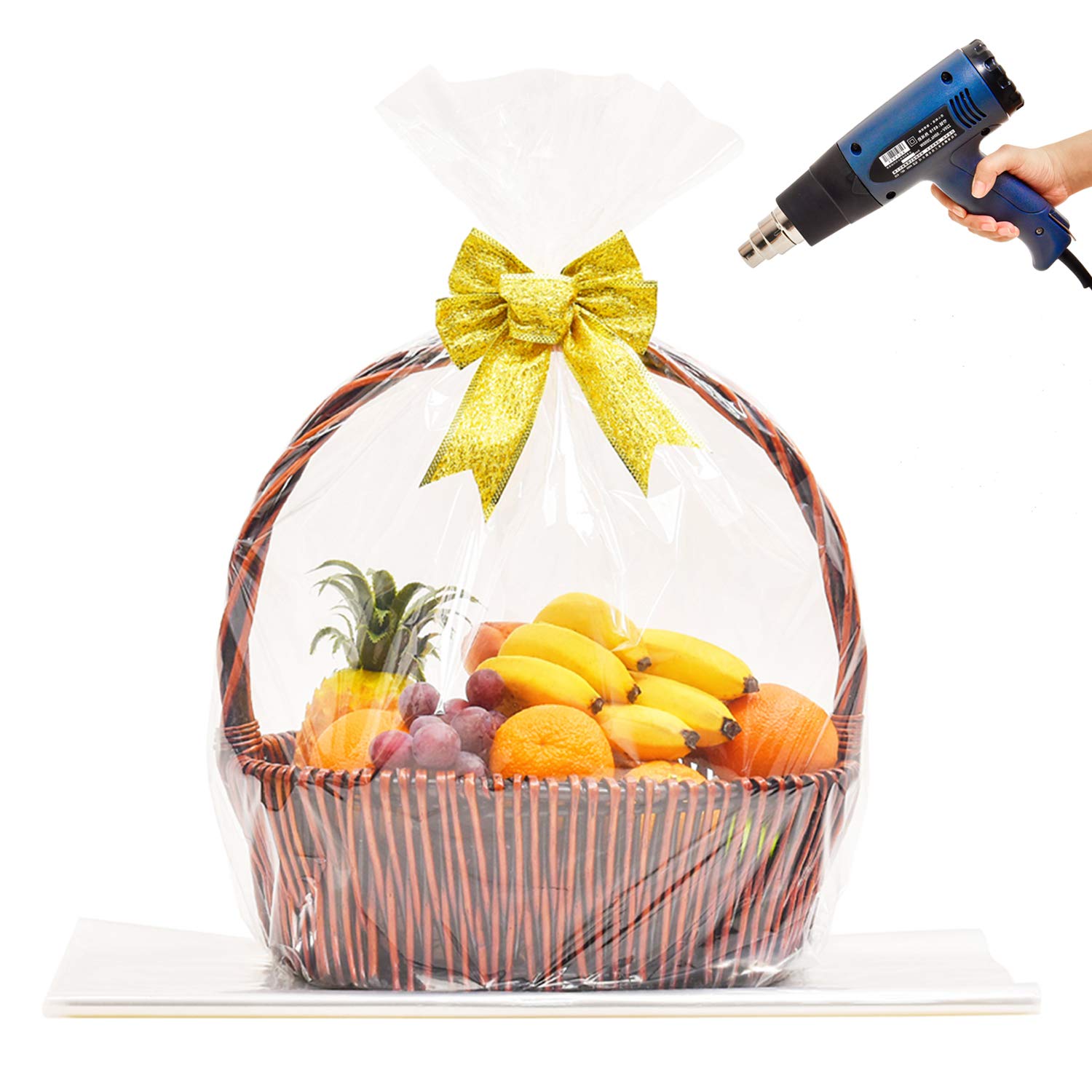 LazyMe 32x40 Inch Clear Easter Basket Cellophane Shrink Wrap Bags - 20 Pack Large Gift Wrapping Bags for Easter Baskets, Party Favors & Holiday Gift Packaging