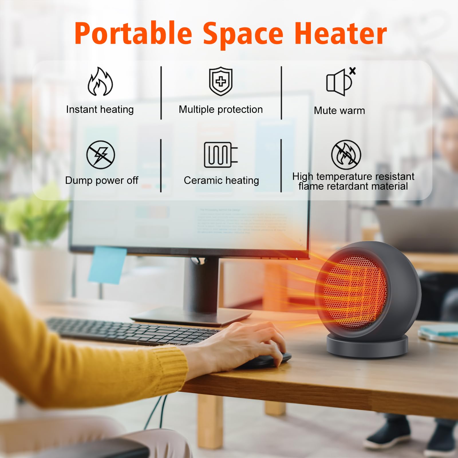 PTC Ceramic Space Heater - 1500W High Output Electric Heater Fan with Adjustable Thermostat for Home, Bedroom, Office - Quiet & Energy Efficient Indoor Heating Solution (Dark Grey) | Perfect for Winter Warmth & Small Room Heating