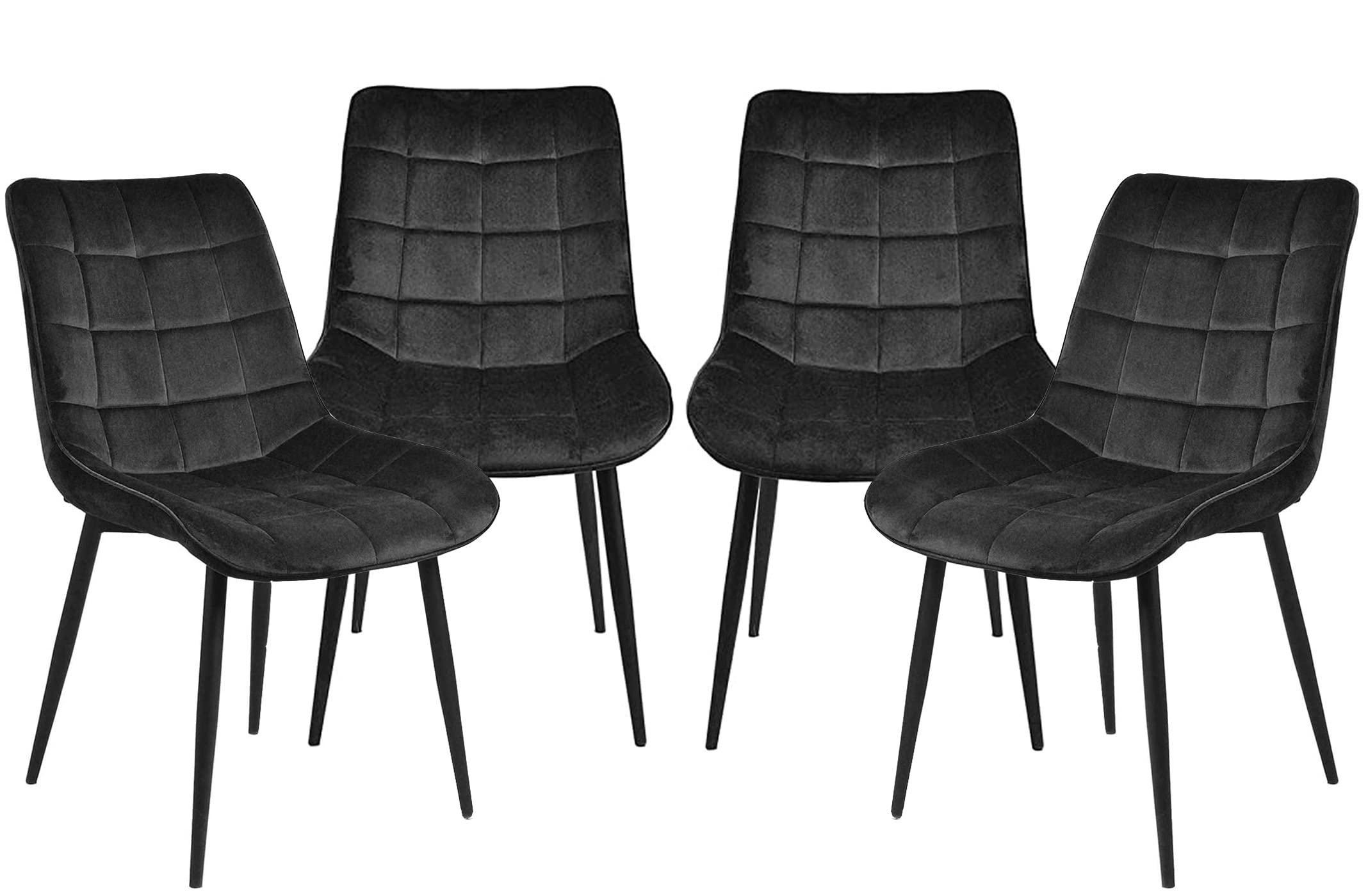 4 Black Velvet Dining Chairs Set with Metal Legs - Modern Padded Kitchen Side Chairs for Dining Room, Easy Assembly | Perfect for Home, Restaurant, Cafe & Office Use