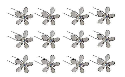 12PCS Floral Hair Pins for Women - Silver Metal Hair Clips for Braids, Updos & Wedding Hairstyles - Perfect for Bridal, Prom & Everyday Styling