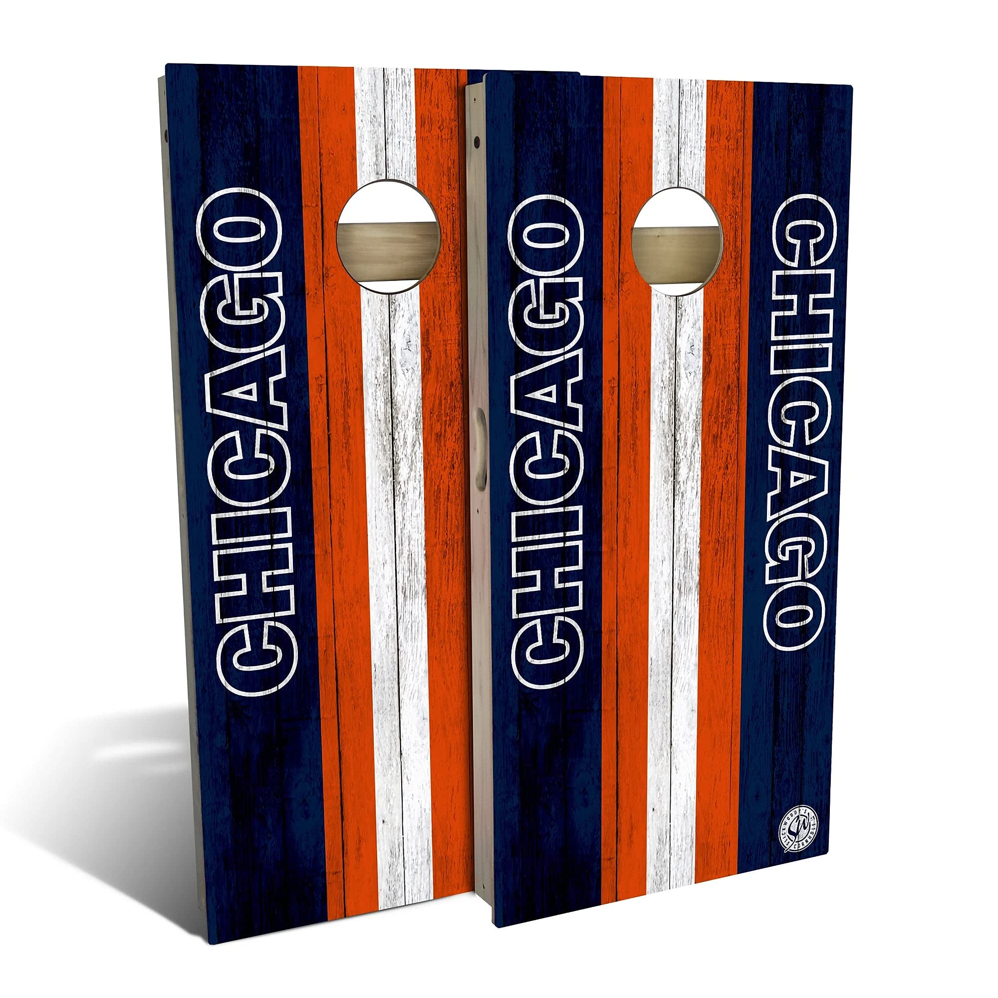 Chicago City Themed Cornhole Game Set - 2 Wooden Boards & 8 Bags - Outdoor Lawn Games for Backyard, Tailgating, and Parties - Multiple Sizes & Accessories Included