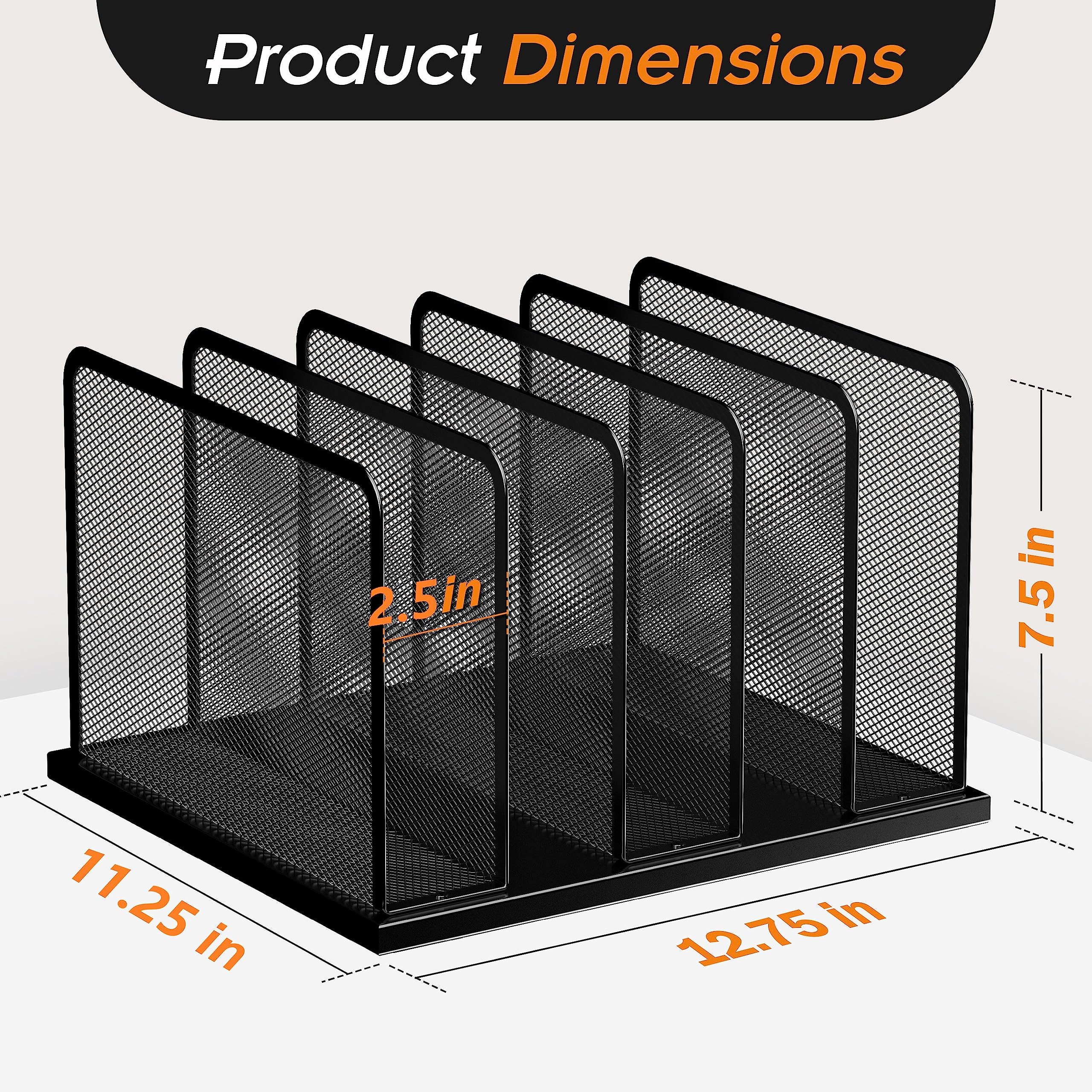 Kuntine.B 5-Section Mesh Desk File Organizer - Upright Desktop File Sorter for Office Documents, Papers & Folders - Perfect for Home Office, Classroom & Workspace Organization (Black) - Keep Your Desk Neat & Productive