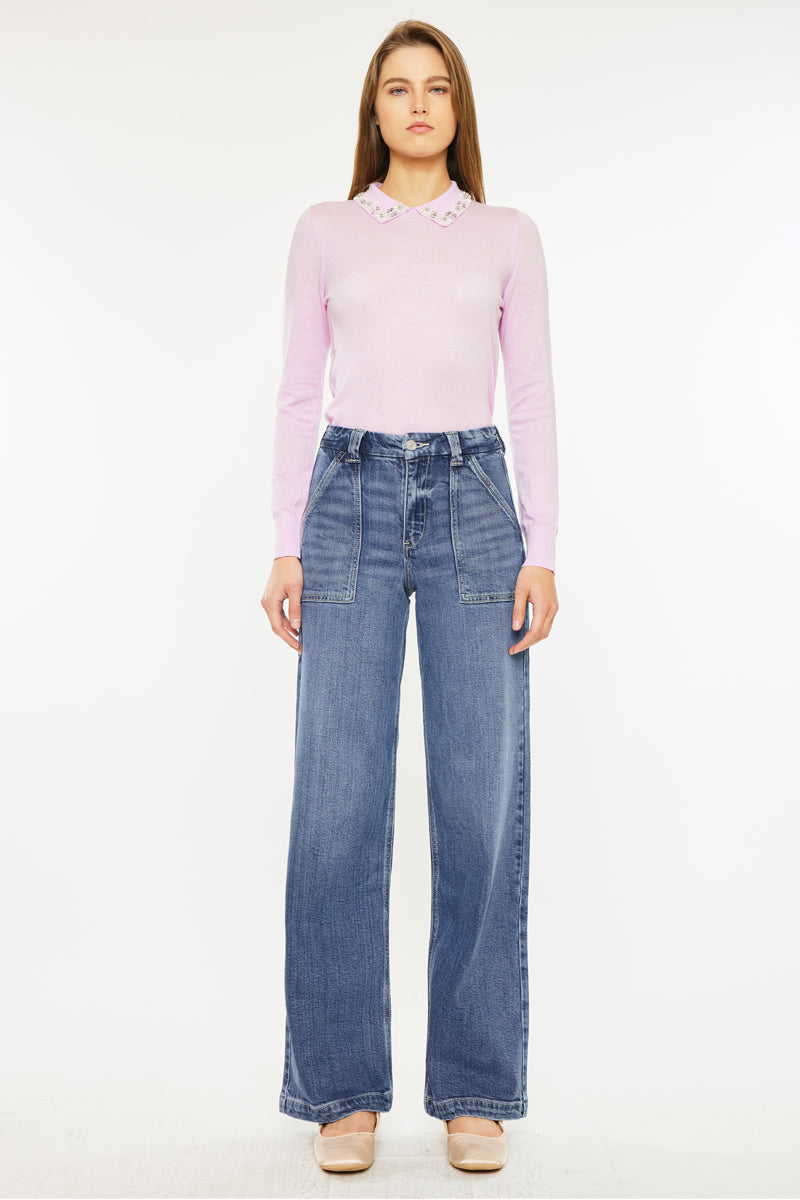 Astra High Rise Wide Leg Jeans for Women - Stretchy Comfort Denim Pants, Trendy Flared Trousers for Casual & Office Wear | Perfect for Everyday Outfits, Date Nights & Work Attire
