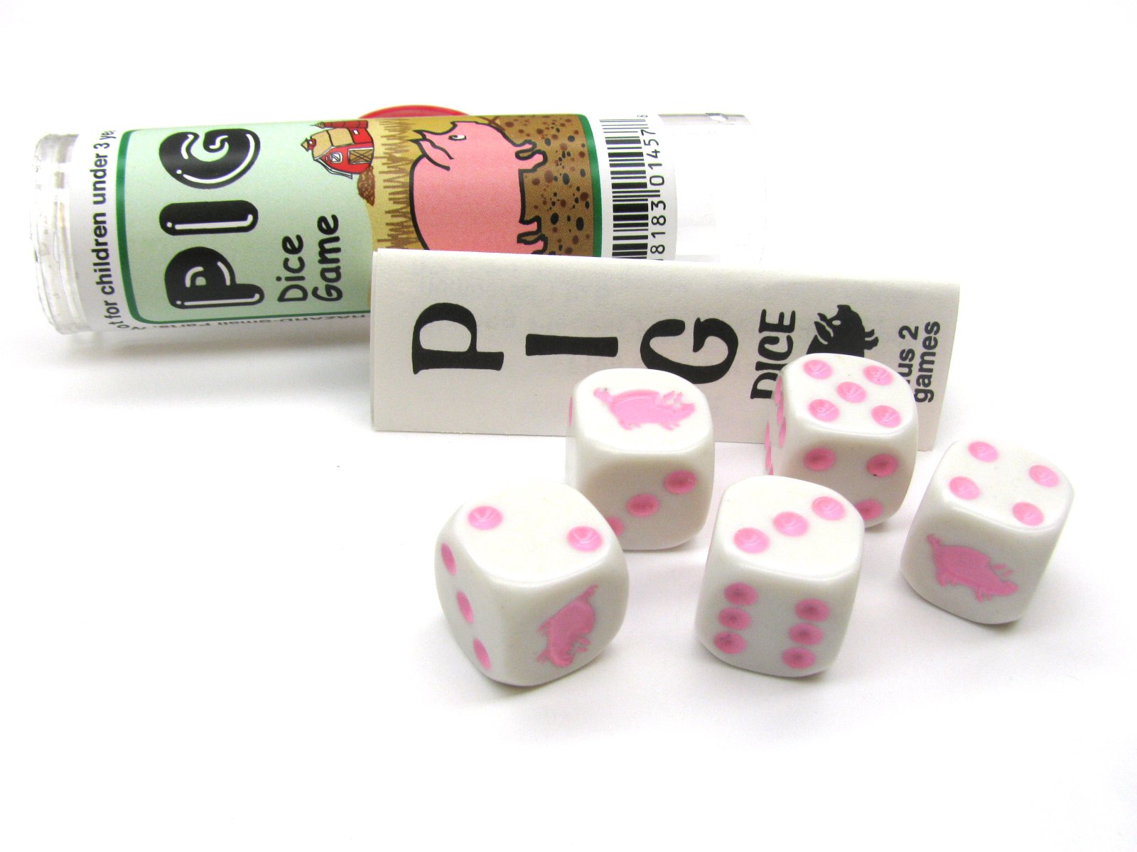 Koplow Games Pig Dice Set - 5 Dice with Travel Tube & Instructions - Fun Family & Travel Game for Parties, Camping & Game Nights