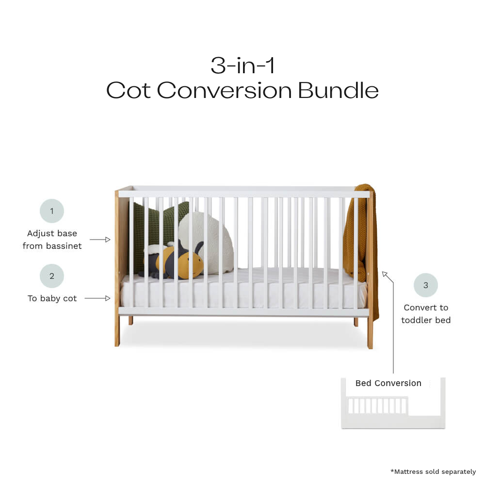 Premium 3-in-1 White/Natural Convertible Crib & Changing Table Set - Perfect for Nursery, Baby Room & Toddler Transition