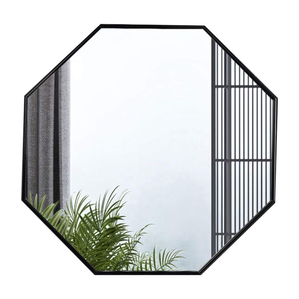 Xing Hua Shop Octagonal Wall Mirror - Aluminum Alloy Framed Bathroom & Bedroom Mirror for Home Decor, Makeup, and Porch Display (Black, 60x60cm) - Perfect for Vanity, Living Room, and Entryway Decorations