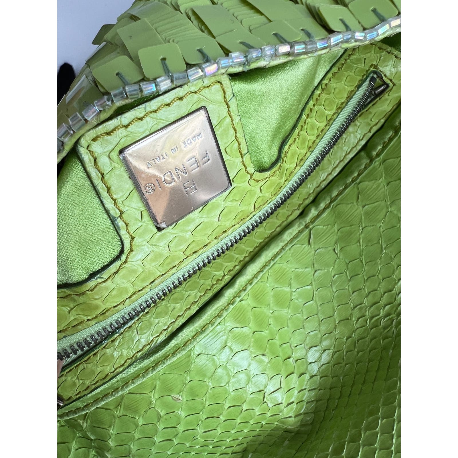 Vintage Fendi Lime Green Sequin Baguette Bag - Perfect for Evening Parties & Special Occasions