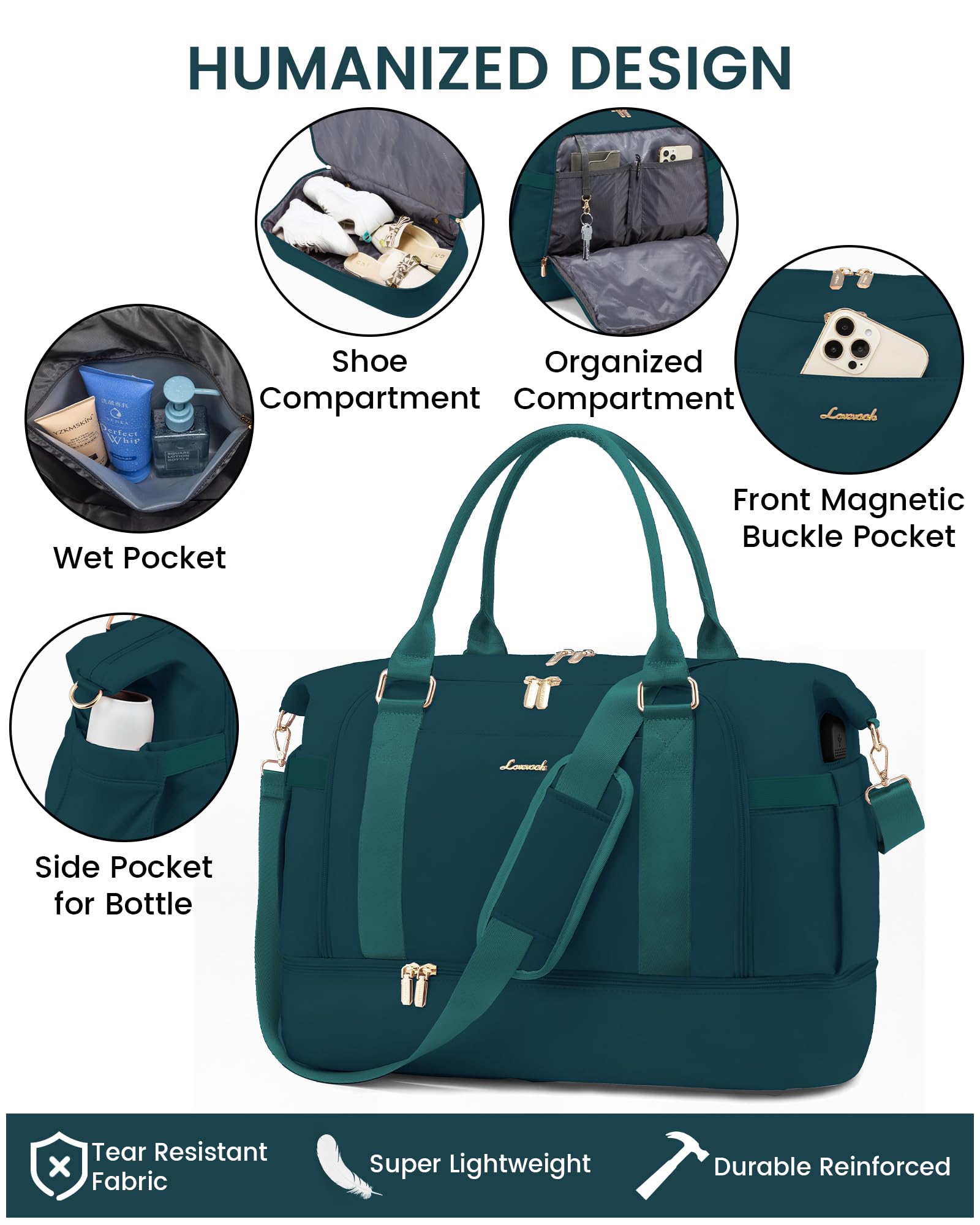 LOVEVOOK Women's Gym Bag with USB Charging Port - Travel Duffel Bag, Weekender Overnight Bag with Shoe Compartment & Toiletry Bag - Perfect for Workout, Travel, Hospital Labor Delivery & Daily Use