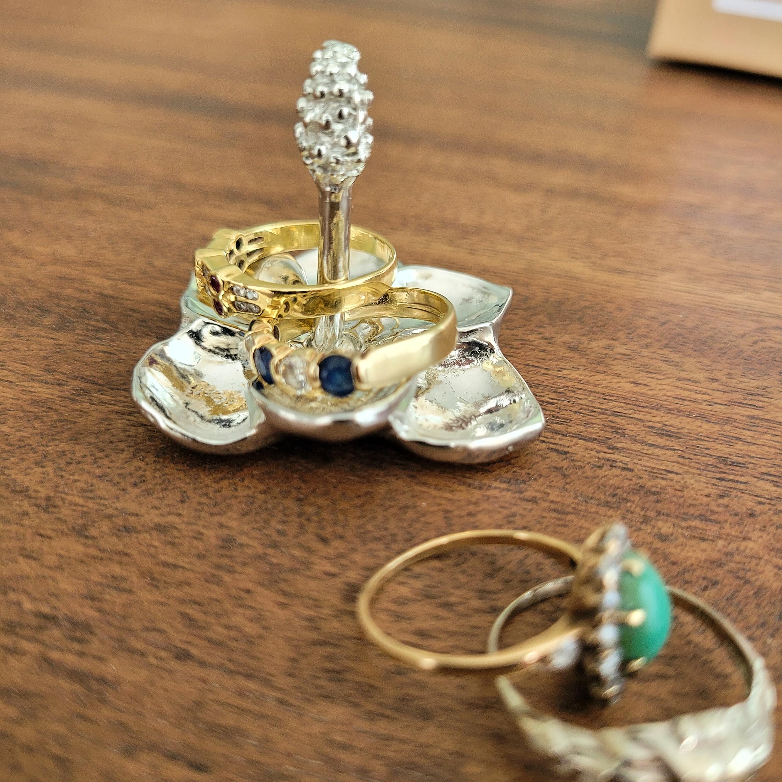 Pewter Magnolia Ring Holder - Handcrafted Jewelry Stand for Women | Gift Box