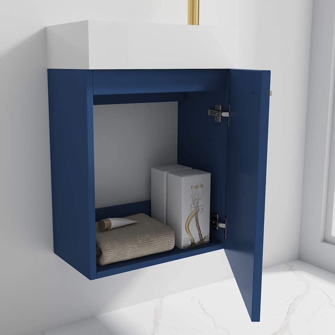 18 Inch Navy Blue Small Bathroom Vanity with Sink & Mirror - Narrow Space-Saving Vanity for Compact Bathrooms | Perfect for Apartments, Powder Rooms & Small Homes