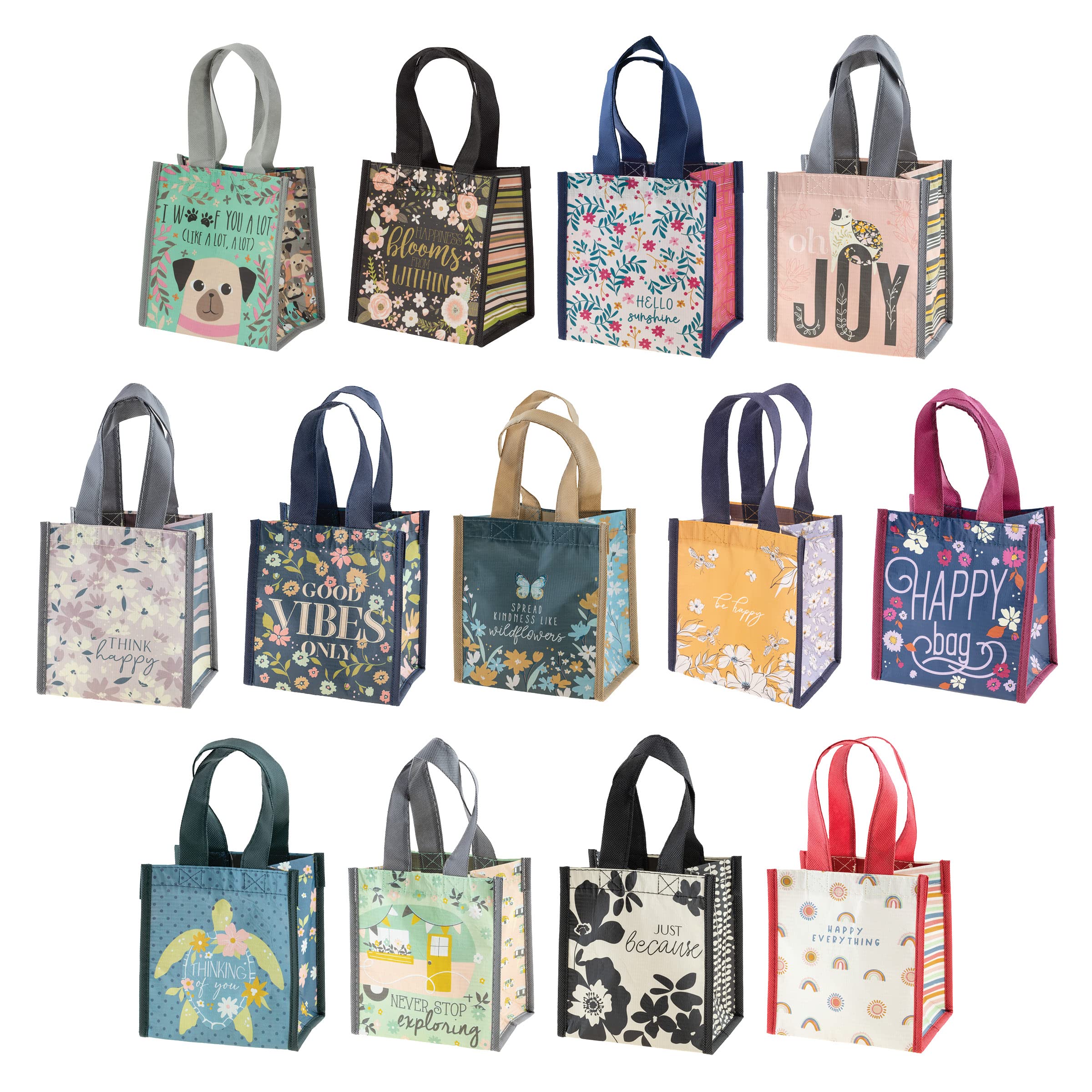 Eco-Friendly Reusable Gift Bags - Karma RPET Tote Bags with Handles for Birthday, Christmas & Party Favors - Navy Blue Floral Small Gift Bag for Sustainable Gifting & Everyday Use