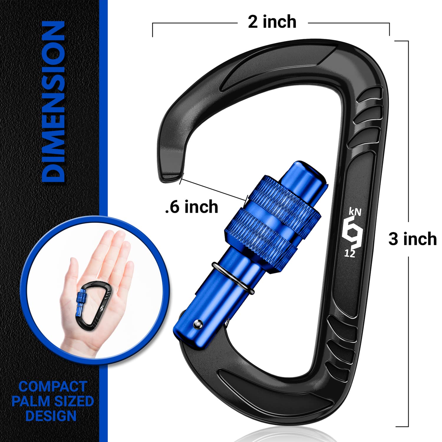 12kN Heavy Duty Lightweight Locking Carabiner Clips with Keyrings - Secure Pets, Hammocks, Dog Leashes & Outdoor Gear - Perfect for Camping, Hiking, Backpacking and Key Organization
