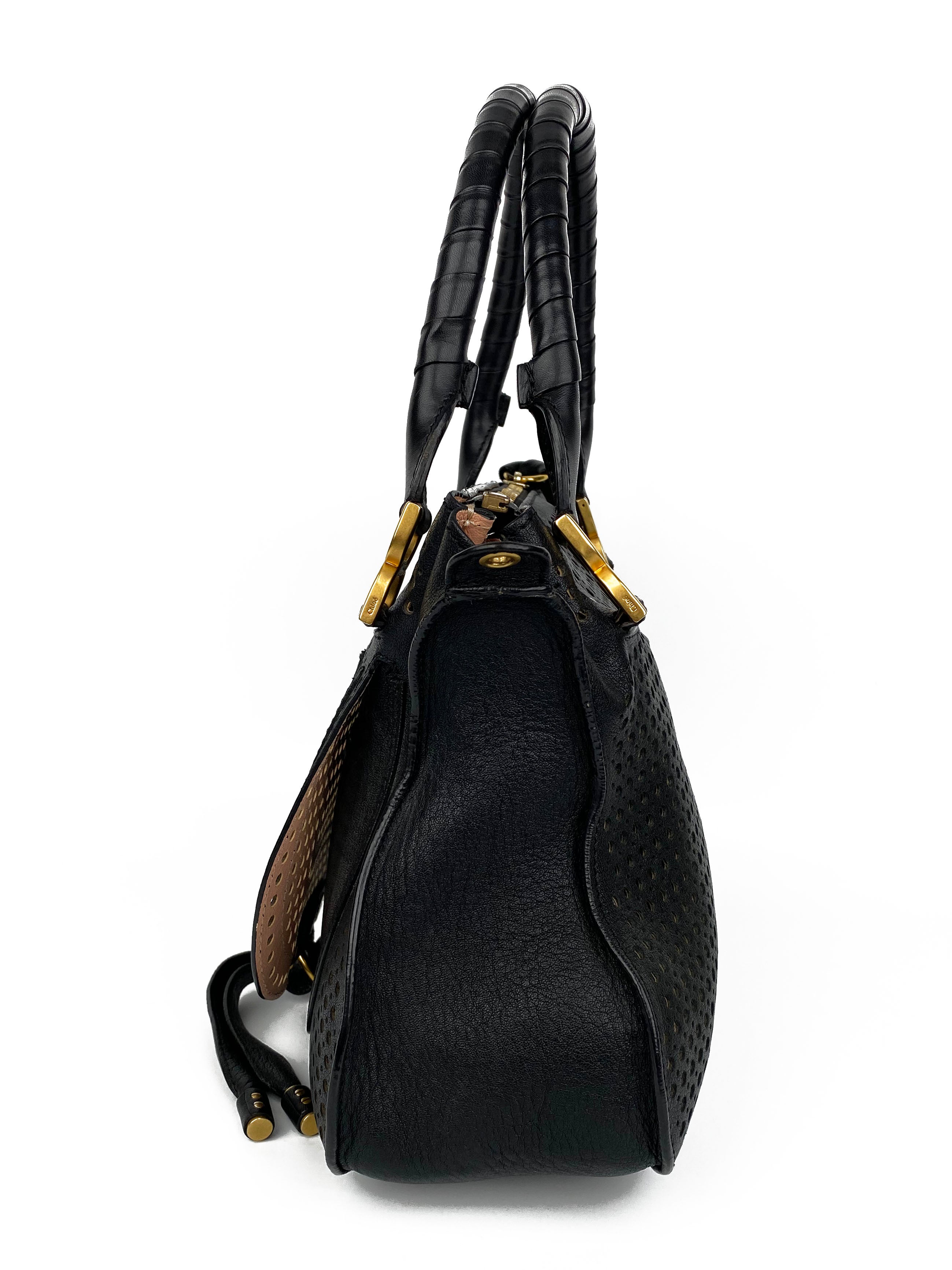 Chloe Black Marcie Perforated Leather Tote Bag for Women - Stylish Designer Handbag for Work, Travel & Everyday Use