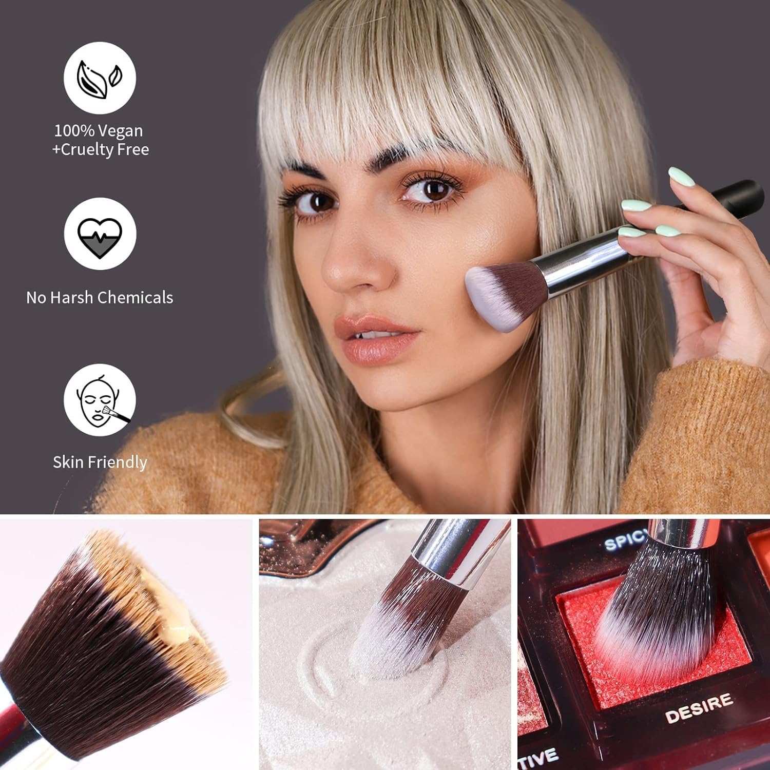 Glamzone 10Pcs Makeup Brush Set - Ultra Soft Dense Hair Foundation, Eyeshadow, Blush & Contour Brushes for Flawless Makeup Application (Black) | Perfect for Professional Makeup Artists & Beginners at Home or Salon Use