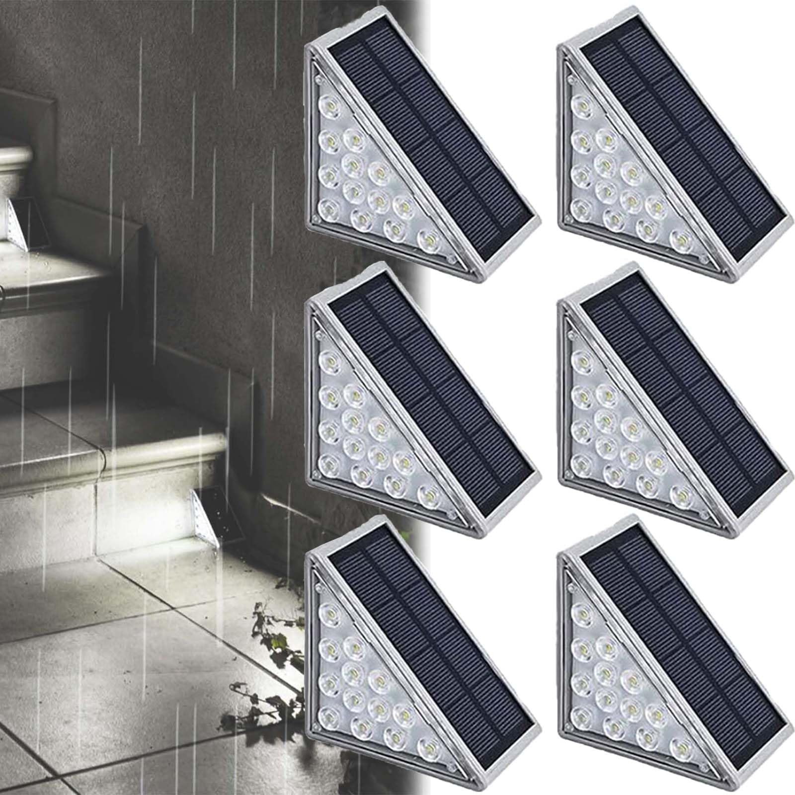 Solar LED Waterproof Step Lights - 6 Pack White Outdoor Stair Lights for Patio, Deck, Yard, Porch, Front Door & Sidewalk | Weatherproof Triangle Design for Enhanced Curb Appeal & Nighttime Safety