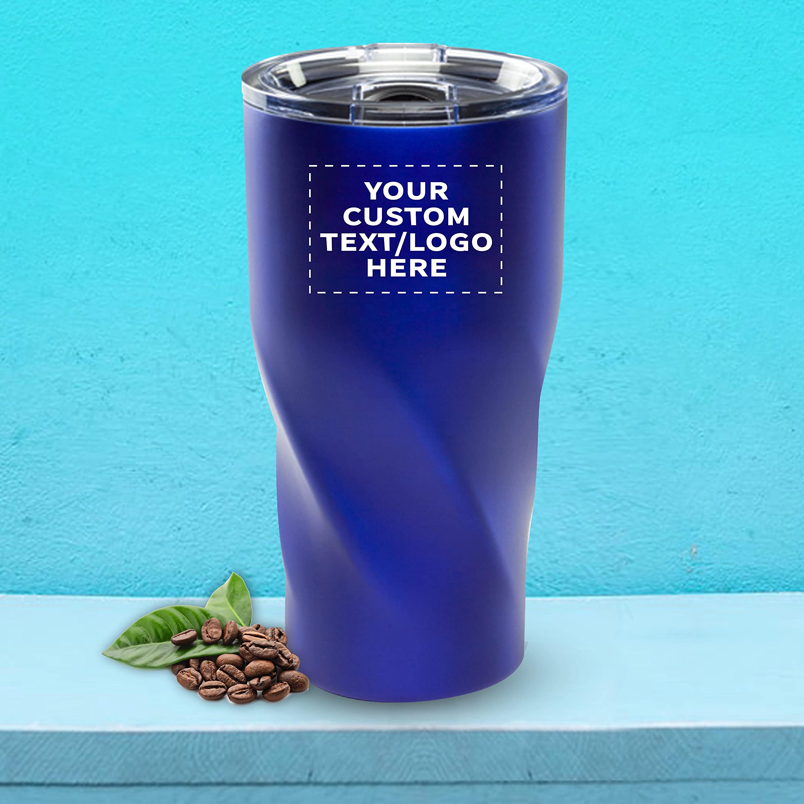 Custom 20 oz. Wavey Mavey Vacuum Insulated Travel Mugs - 6 Pack with Personalized Text & Logo (Blue) - Perfect for Coffee, Tea & Cold Drinks at Work, Gym or Road Trips