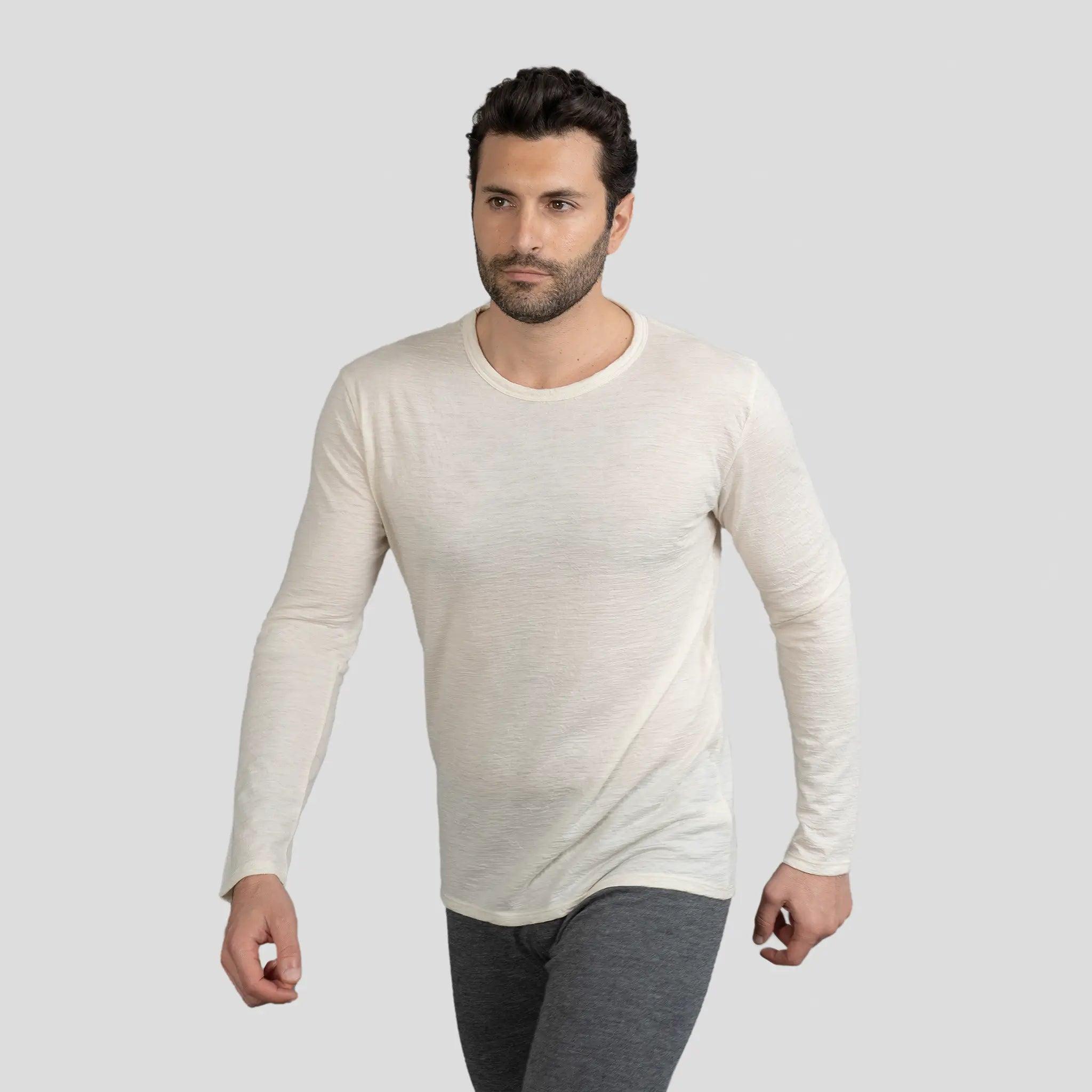 Premium Men's Alpaca Wool Long Sleeve T-Shirt - 160 Ultralight Thermal Base Layer for Hiking, Camping & Winter Outdoor Activities