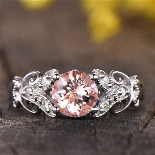 Morganite Diamond Engagement Ring - Round Pink Gemstone Solitaire in Rose Gold for Wedding & Proposal | Perfect for Bridal Jewelry & Romantic Occasions