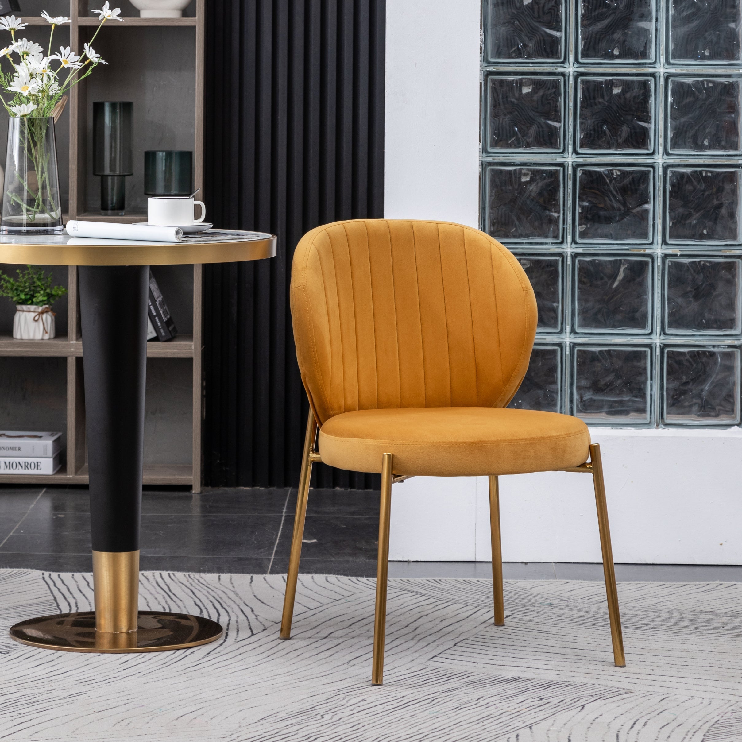 Roundhill Furniture Amoa Contemporary Velvet Upholstered Dining Chairs - Set of 2, Yellow - Modern Comfort for Kitchen, Dining Room & Home Office