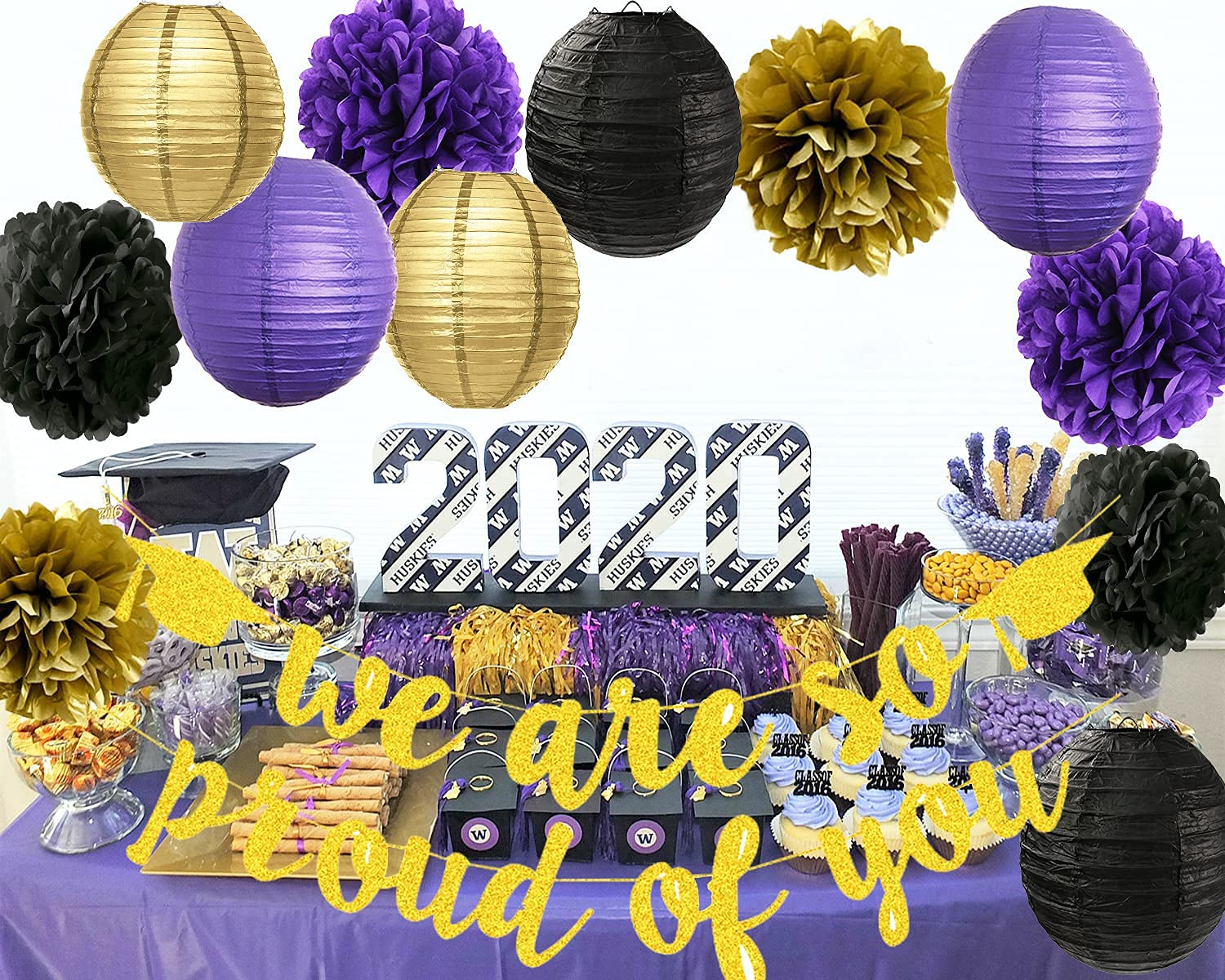 2025 Graduation Party Decorations - Purple Gold Black 