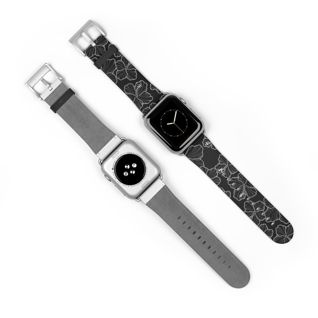 Premium Hibiscus 'Ele'ele' Apple Watch Band - Floral Design, Soft Silicone, Adjustable Fit for Series 1-9 & SE - Perfect for Workouts, Outdoor Activities & Fashion Accessories